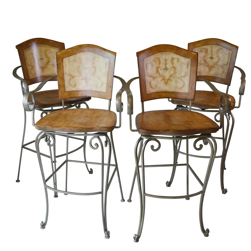 Metal and Wood Swivel Bar Height Stools