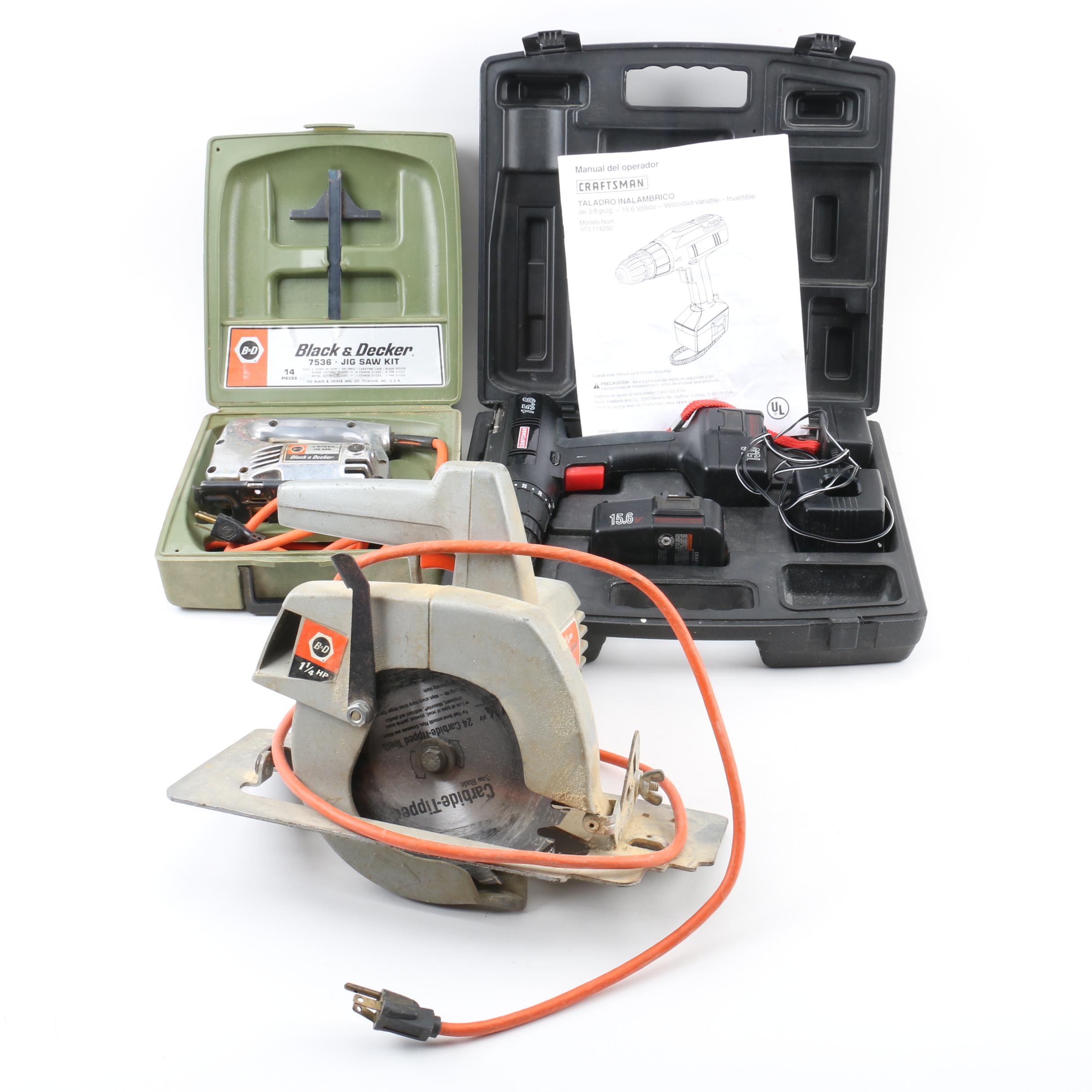 Black & Decker Jig Saw, Circular Saw and Craftsman Cordless Drill