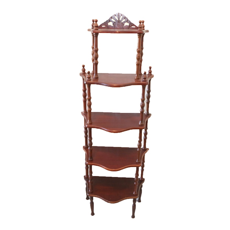 Mahogany Stained Etagere Shelving Unit