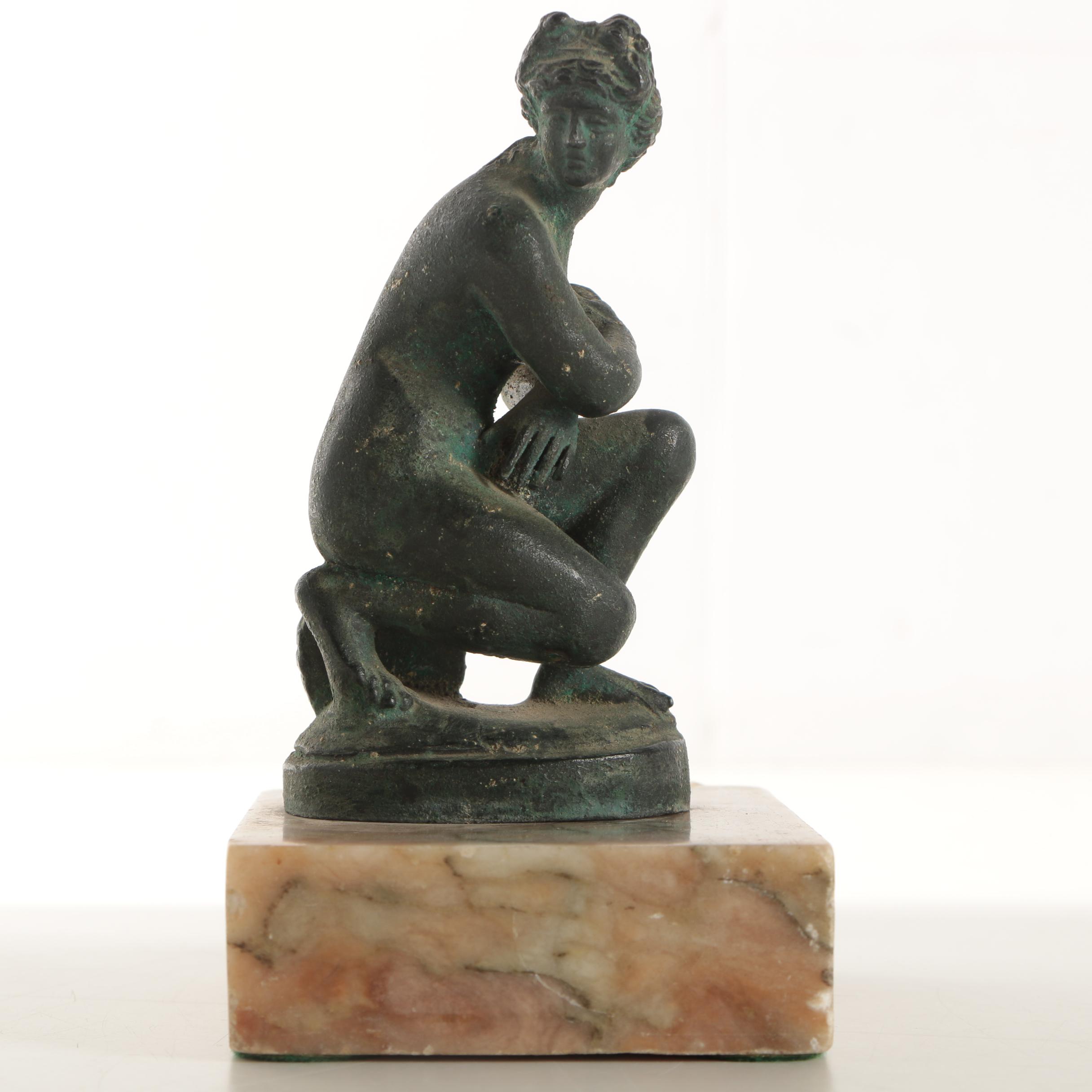 Bronze-Tone Grand Tour Metal Sculpture of the "Crouching Venus"