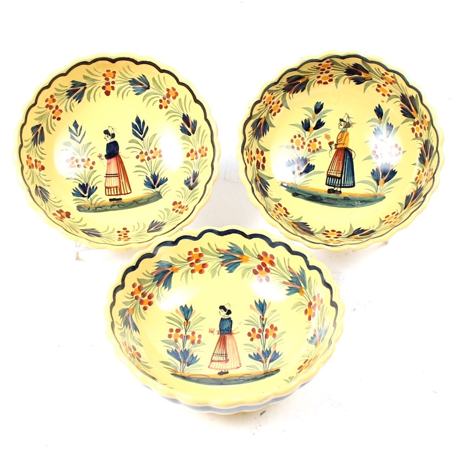 Three Vintage Henriot Quimper Scalloped Bowls