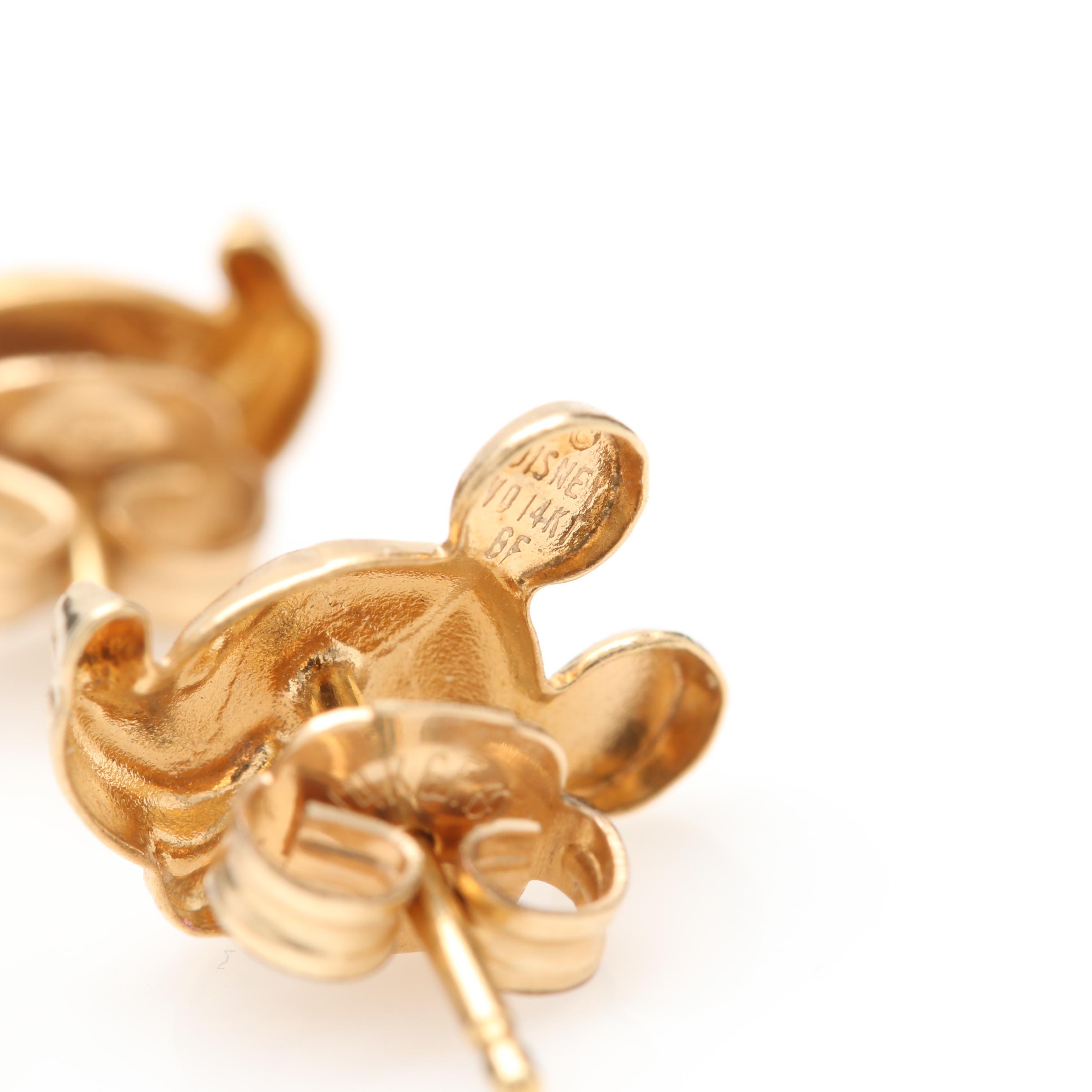 14K Yellow Gold Disney Charms, Pendant, and Earrings Including Tinkerbell