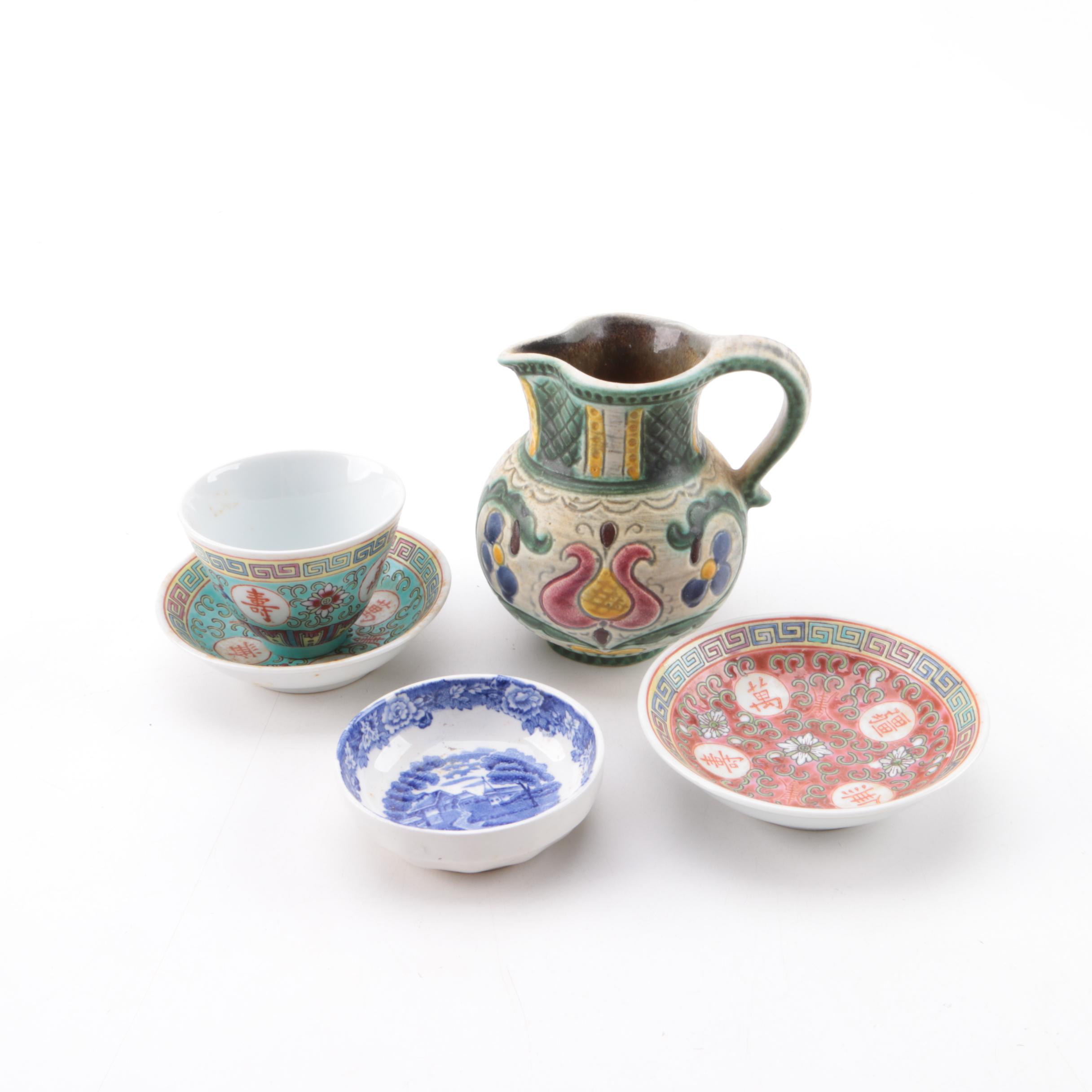 Decorative Tableware Including Gmundner Keramik Faience Pitcher