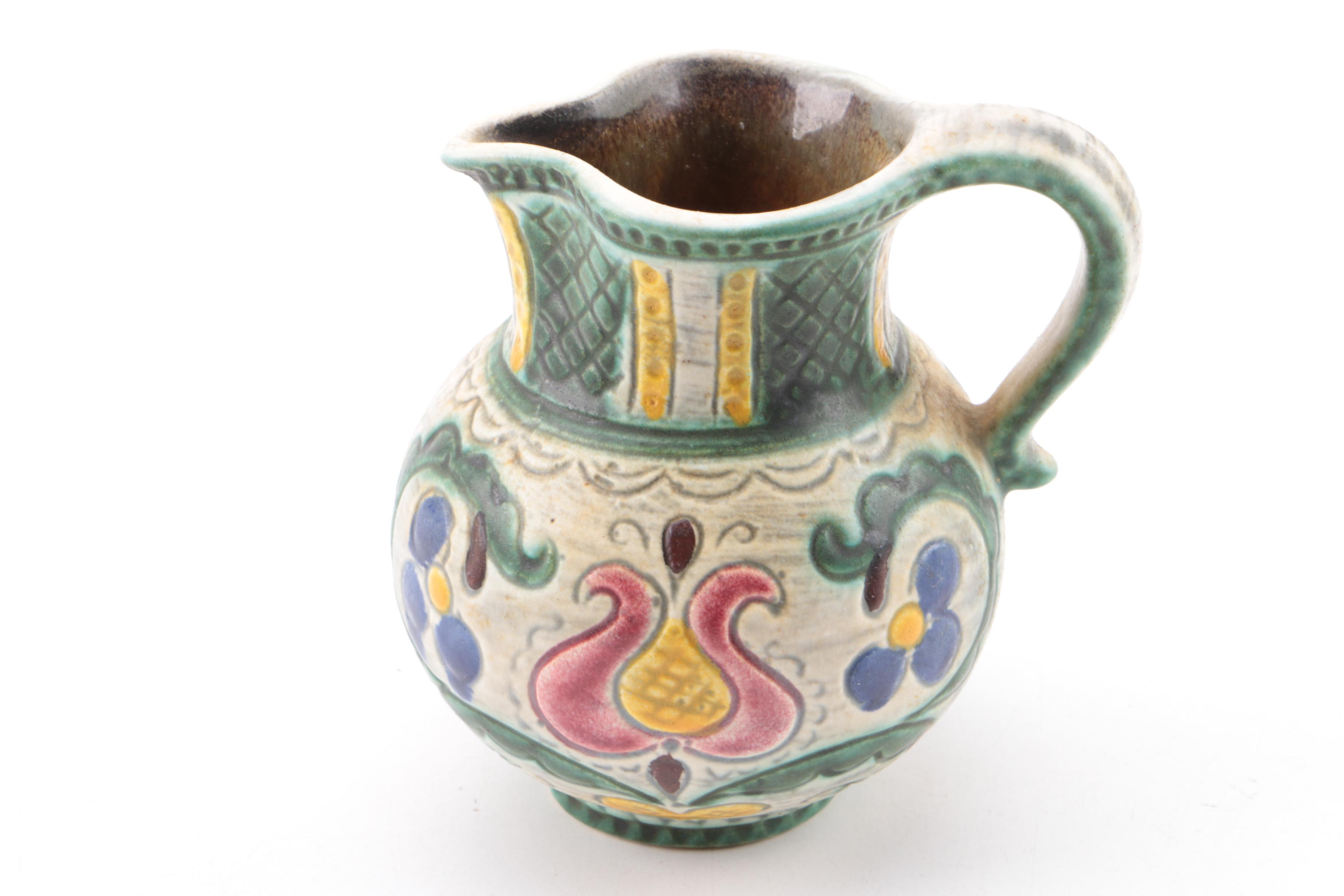 Decorative Tableware Including Gmundner Keramik Faience Pitcher