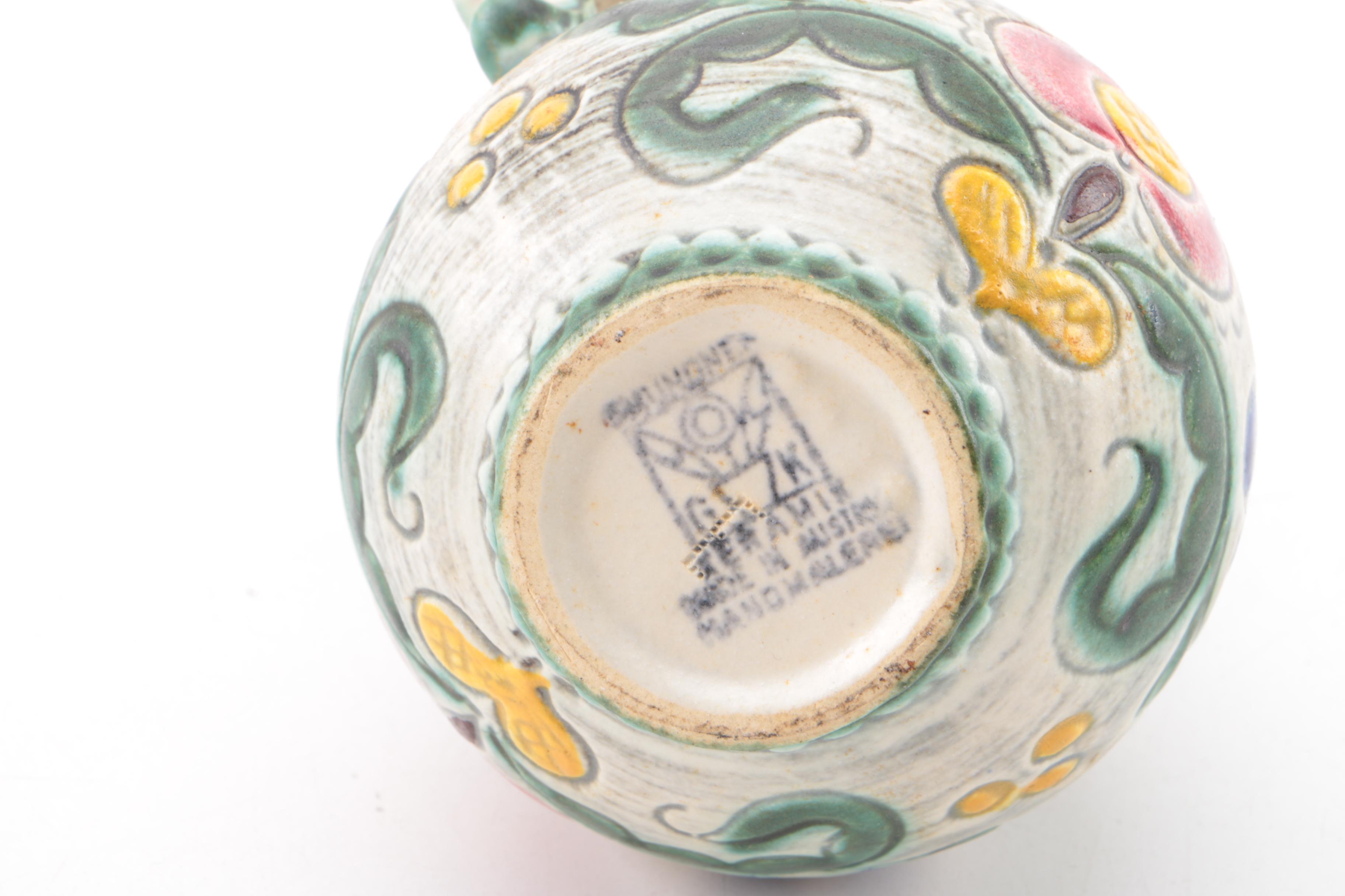 Decorative Tableware Including Gmundner Keramik Faience Pitcher