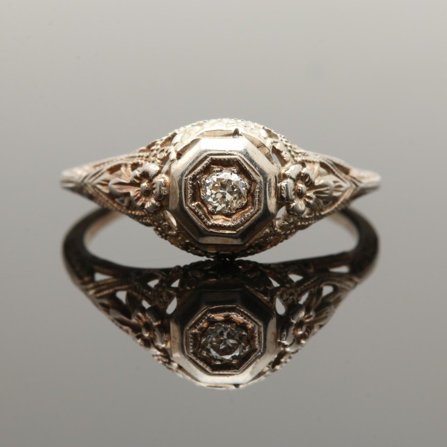 Edwardian 18K White Gold Diamond Ring