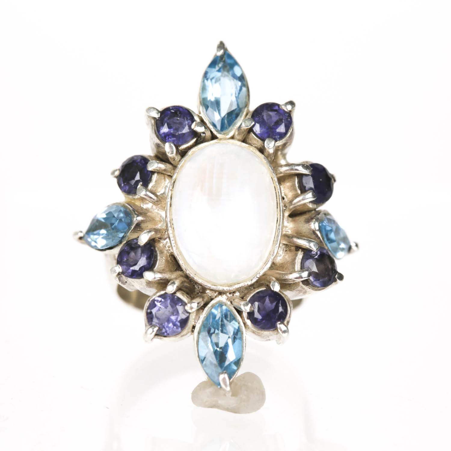 Sterling Silver and 900 Silver Moonstone, Blue Topaz, and Amethyst Rings