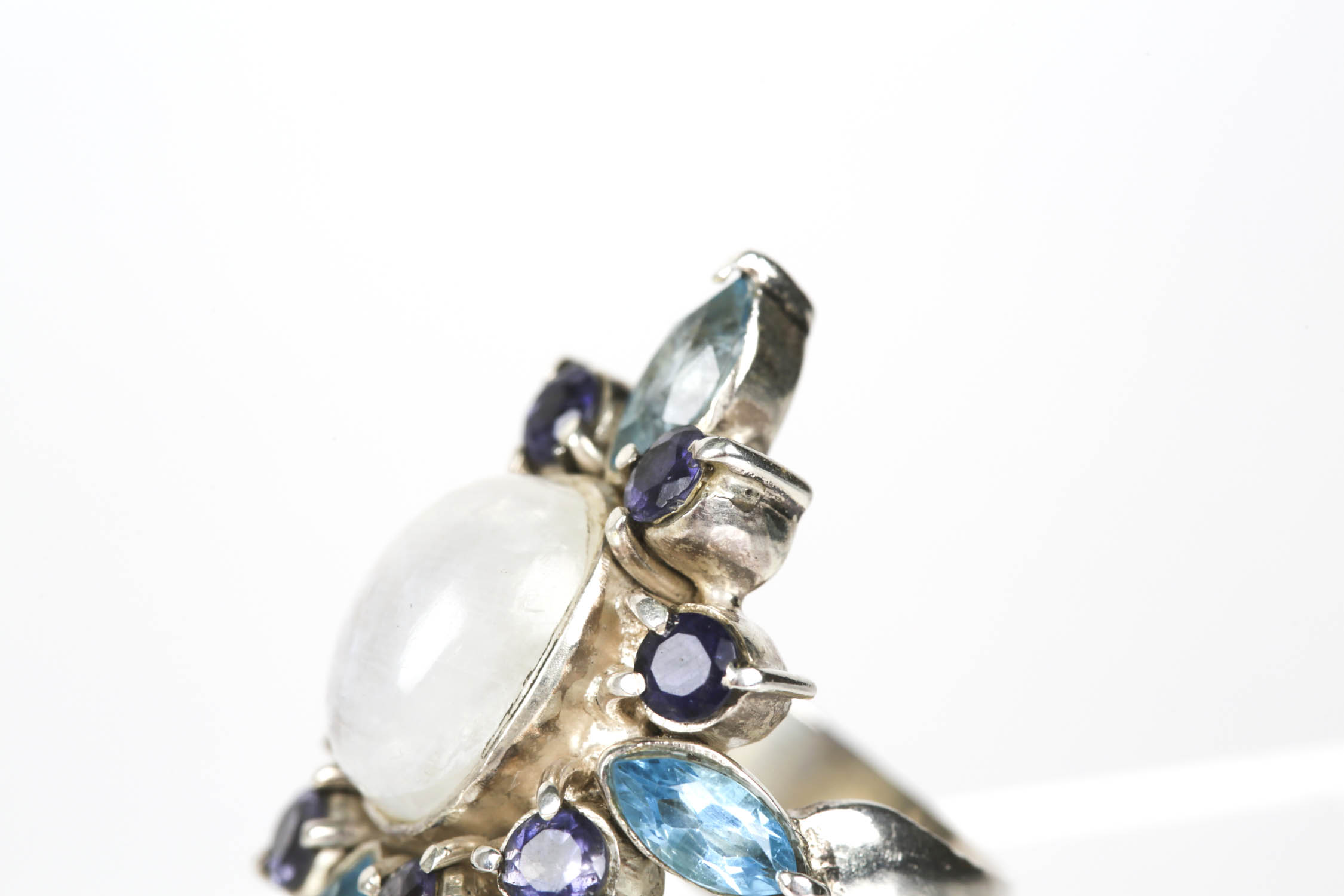 Sterling Silver and 900 Silver Moonstone, Blue Topaz, and Amethyst Rings