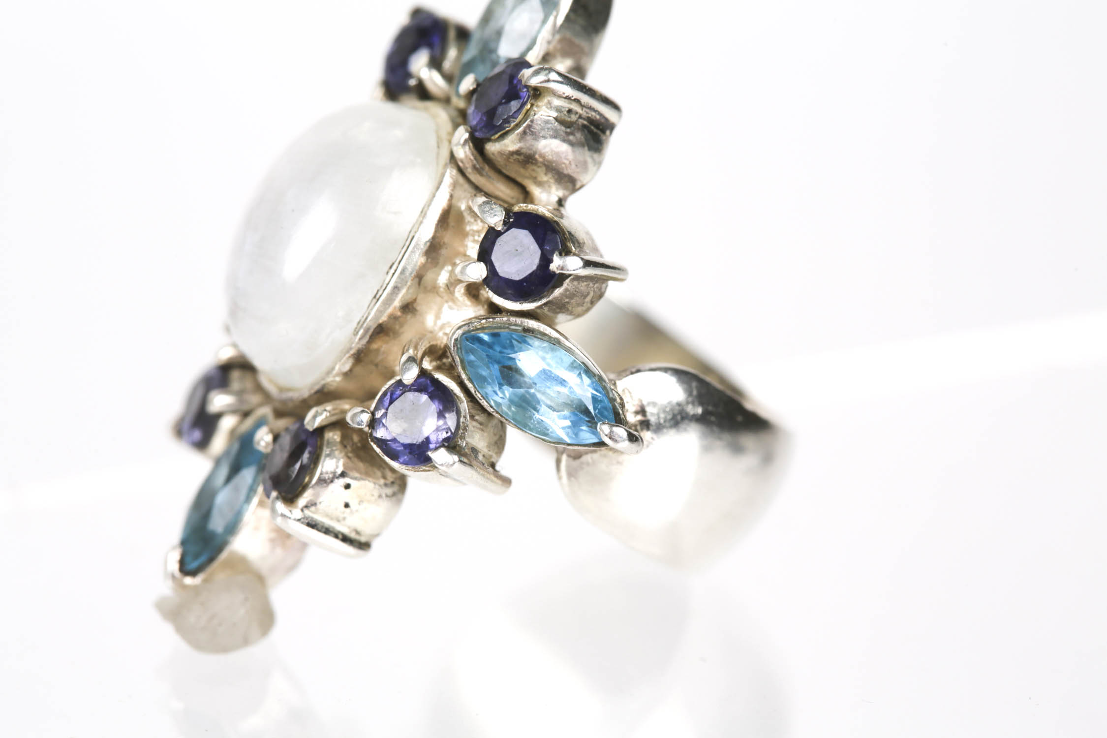 Sterling Silver and 900 Silver Moonstone, Blue Topaz, and Amethyst Rings