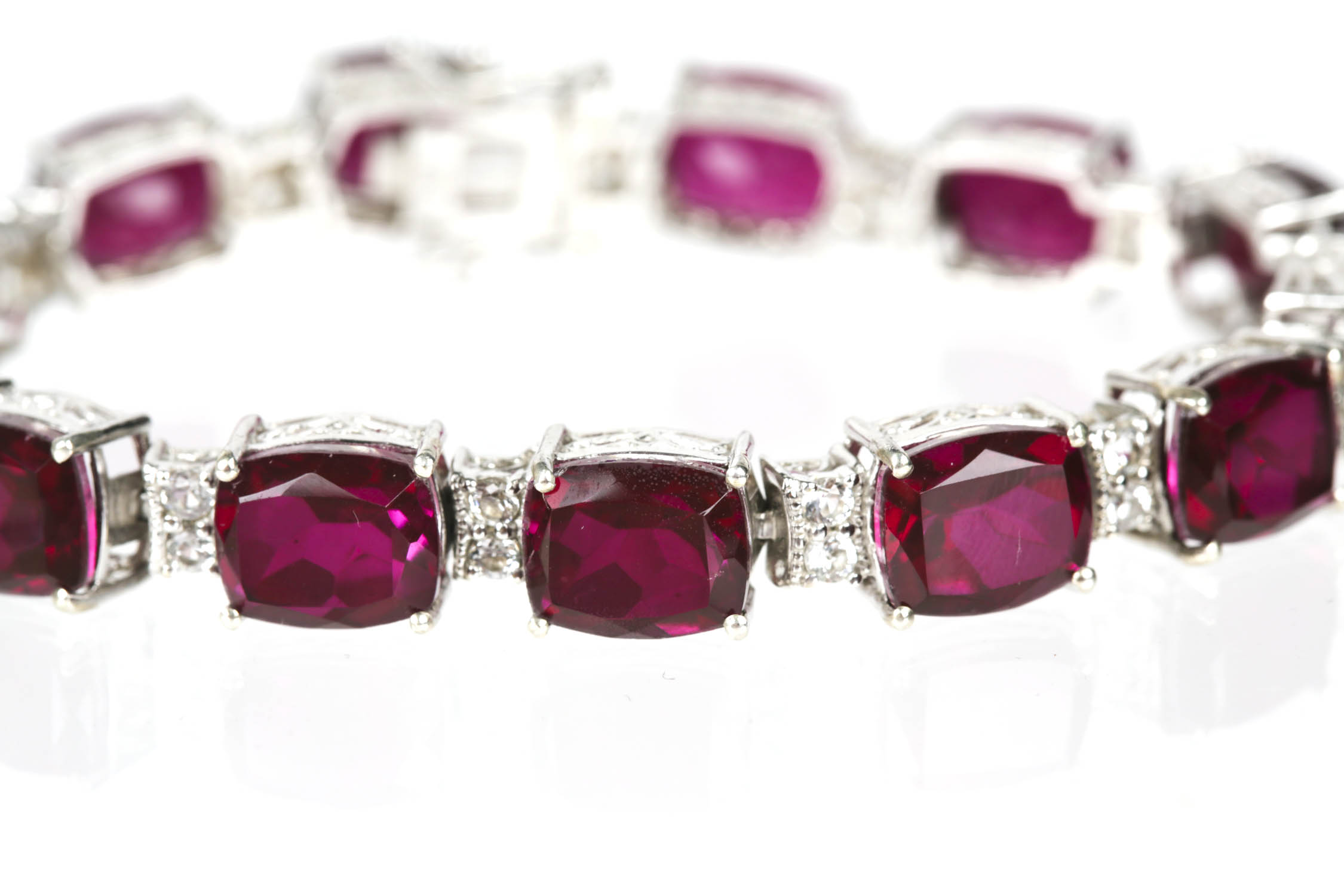 Sterling Silver Synthetic Stone and Rhinestone Bracelet