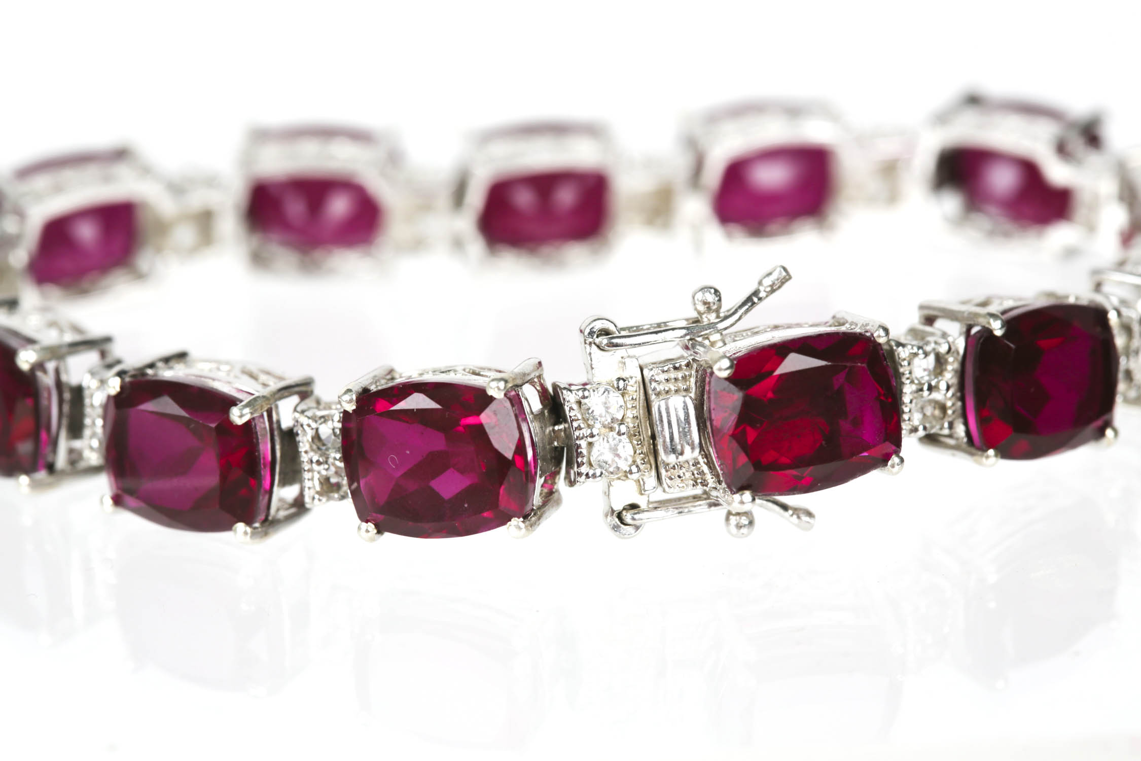 Sterling Silver Synthetic Stone and Rhinestone Bracelet