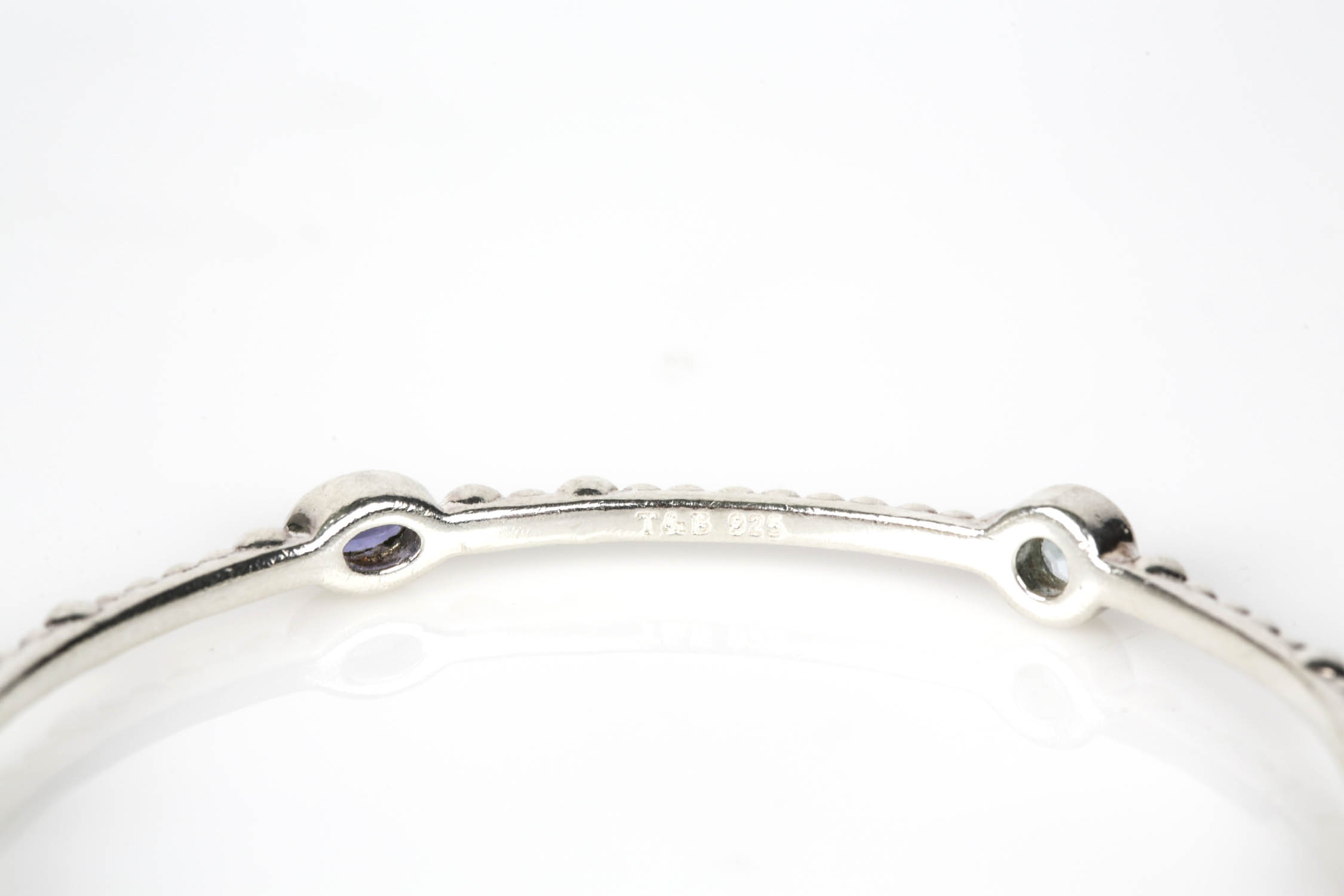T & B Sterling Silver Blue Topaz and Amethyst Bangle