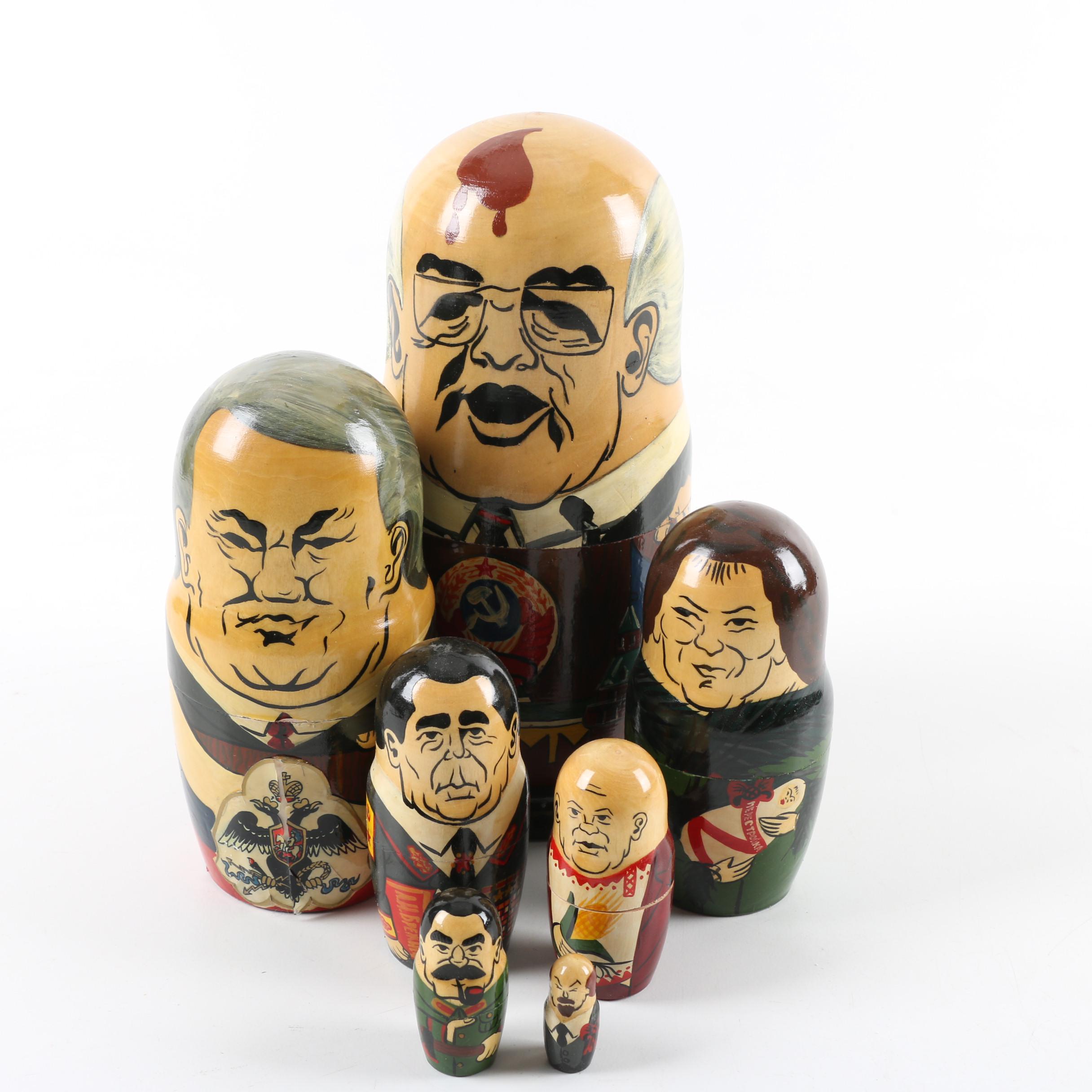 Hand-Painted Russian Political Matryoshka Nesting Dolls
