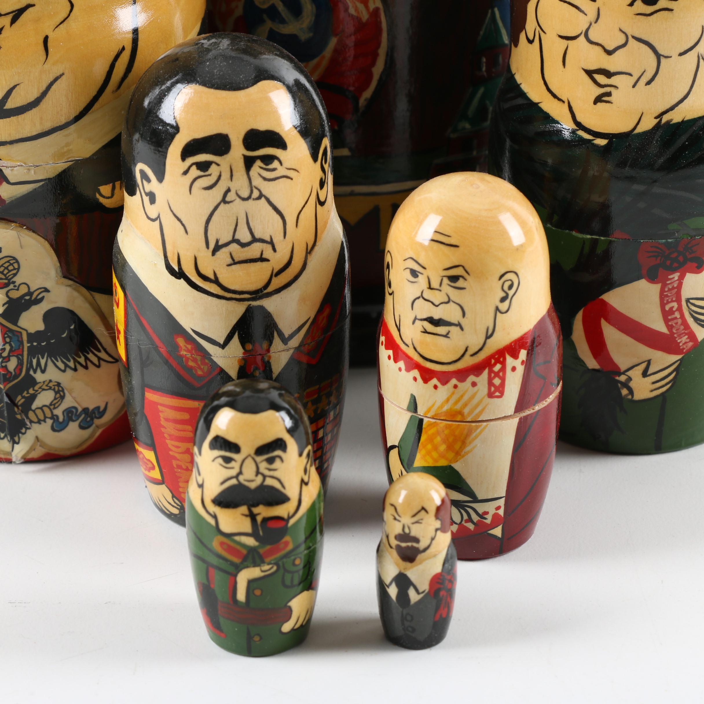 Hand-Painted Russian Political Matryoshka Nesting Dolls