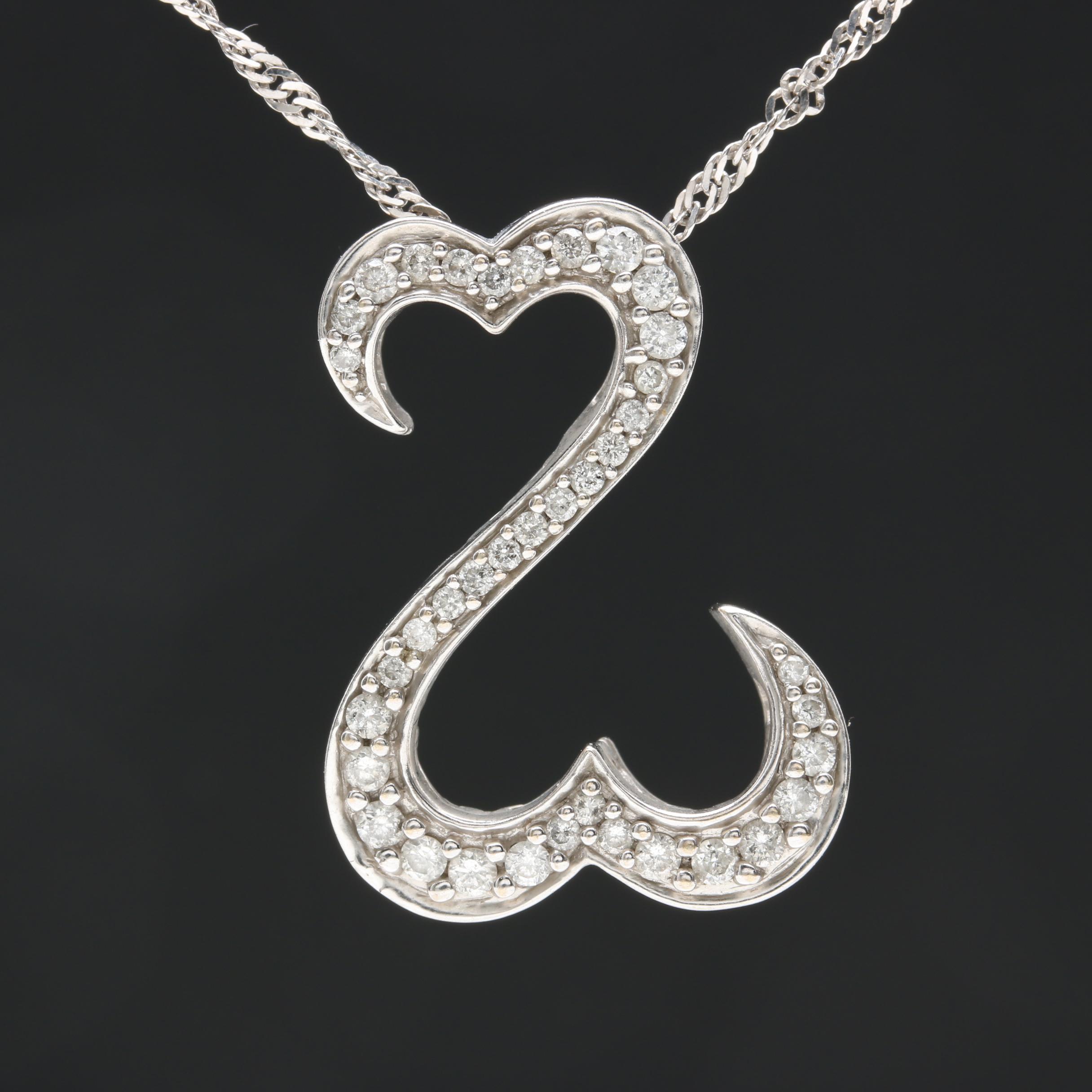 Jane Seymour Open Heart Collection 14K White Gold Diamond Pendant Necklace