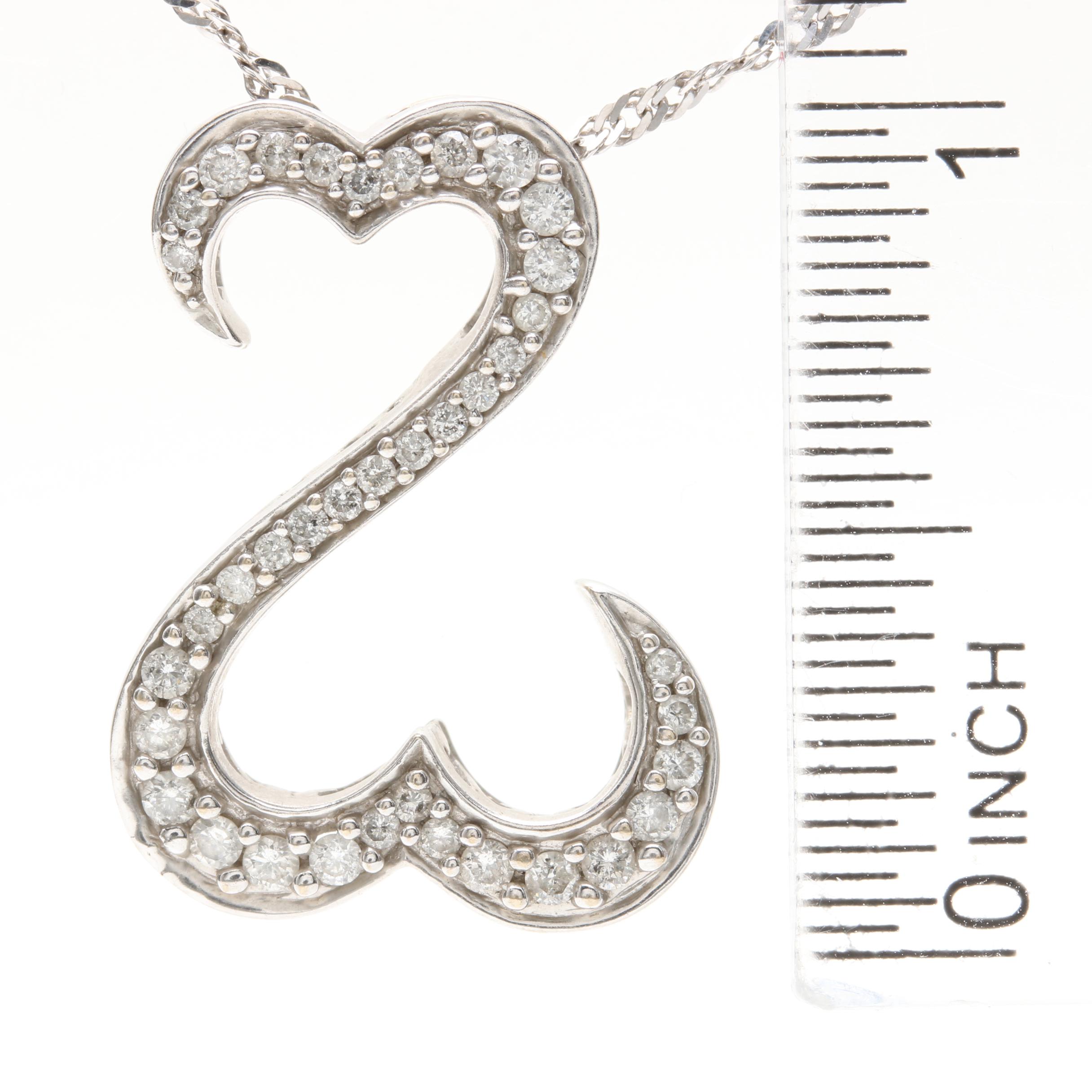 Jane Seymour Open Heart Collection 14K White Gold Diamond Pendant Necklace
