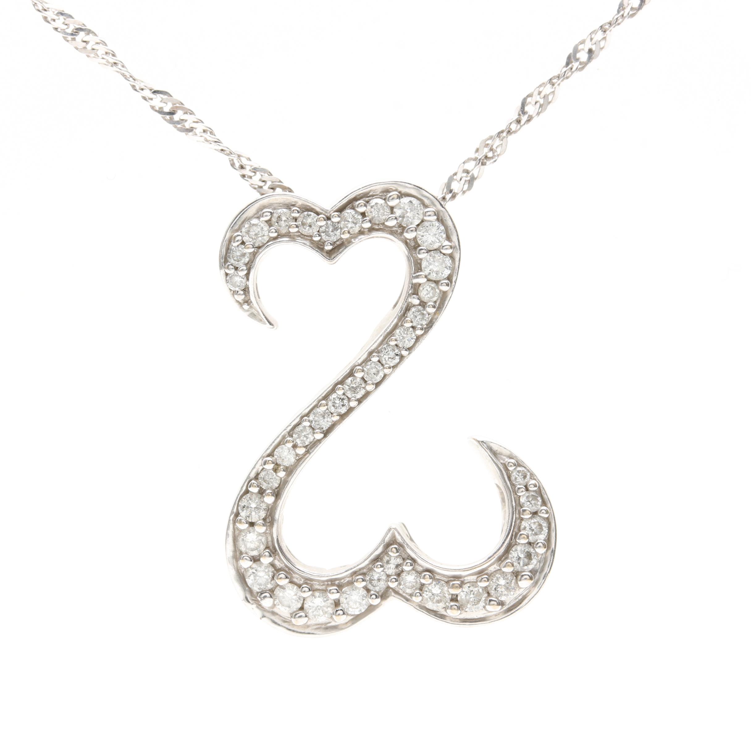 Jane Seymour Open Heart Collection 14K White Gold Diamond Pendant Necklace