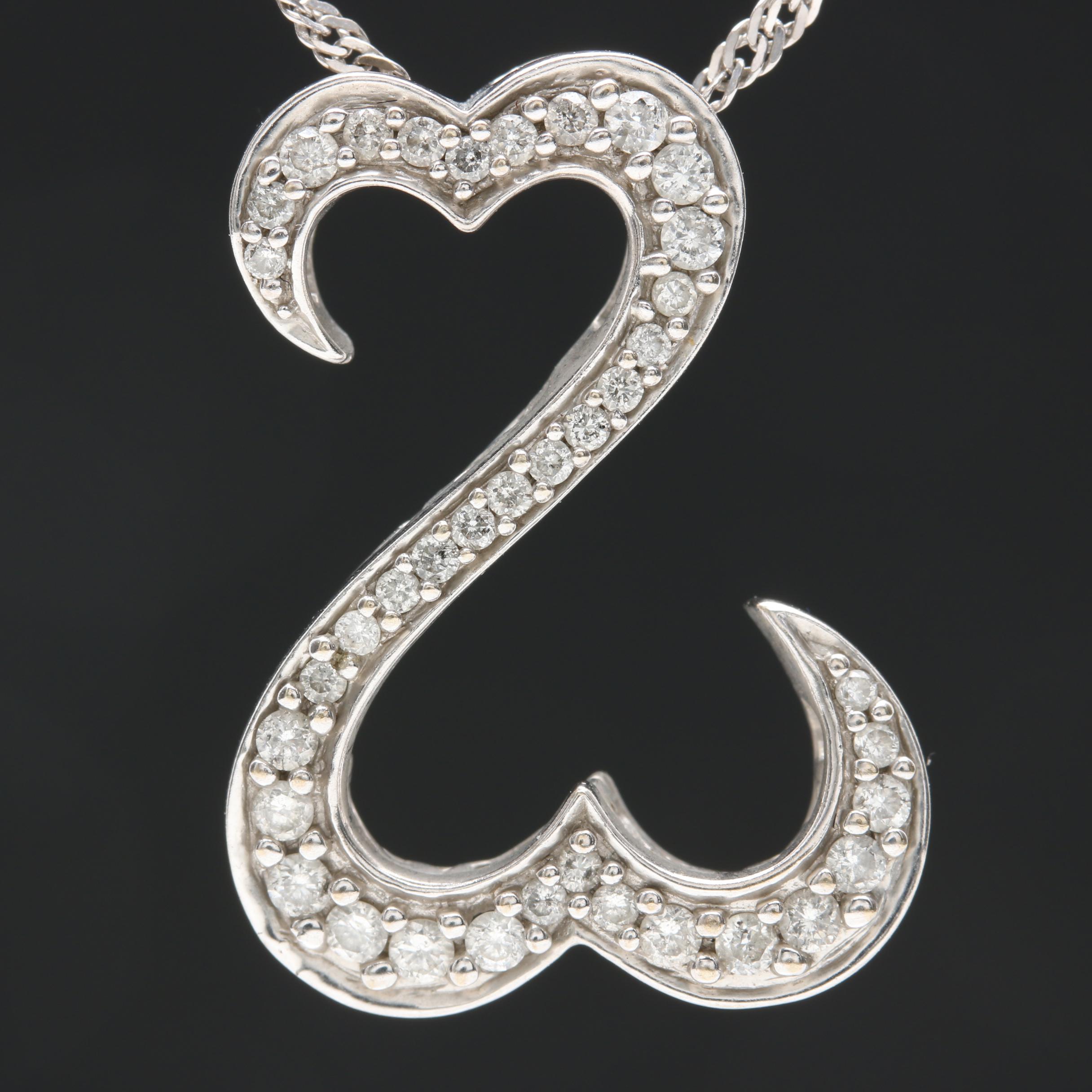 Jane Seymour Open Heart Collection 14K White Gold Diamond Pendant Necklace