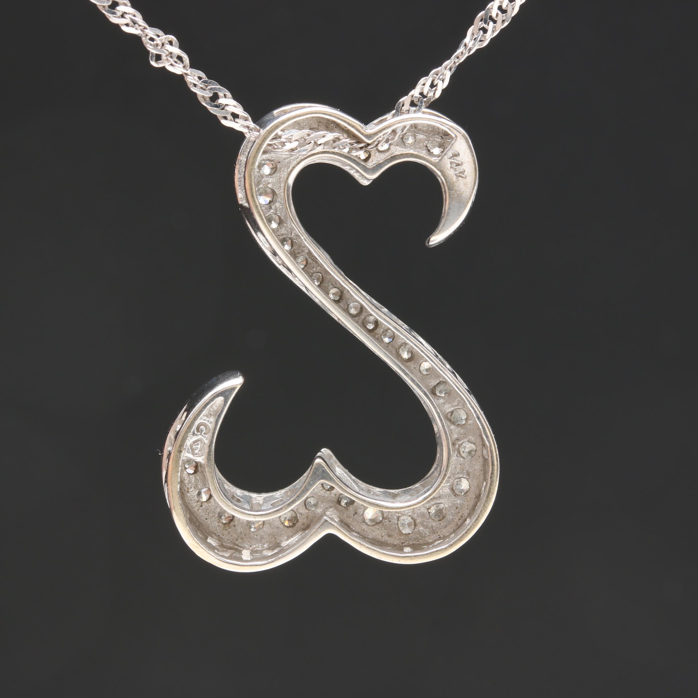 Jane Seymour Open Heart Collection 14K White Gold Diamond Pendant Necklace