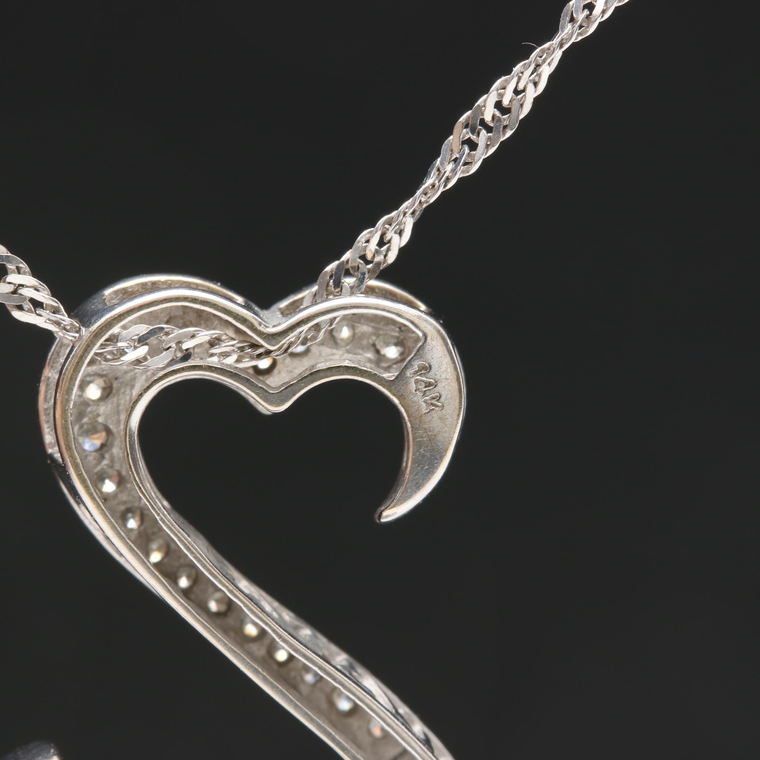 Jane Seymour Open Heart Collection 14K White Gold Diamond Pendant Necklace