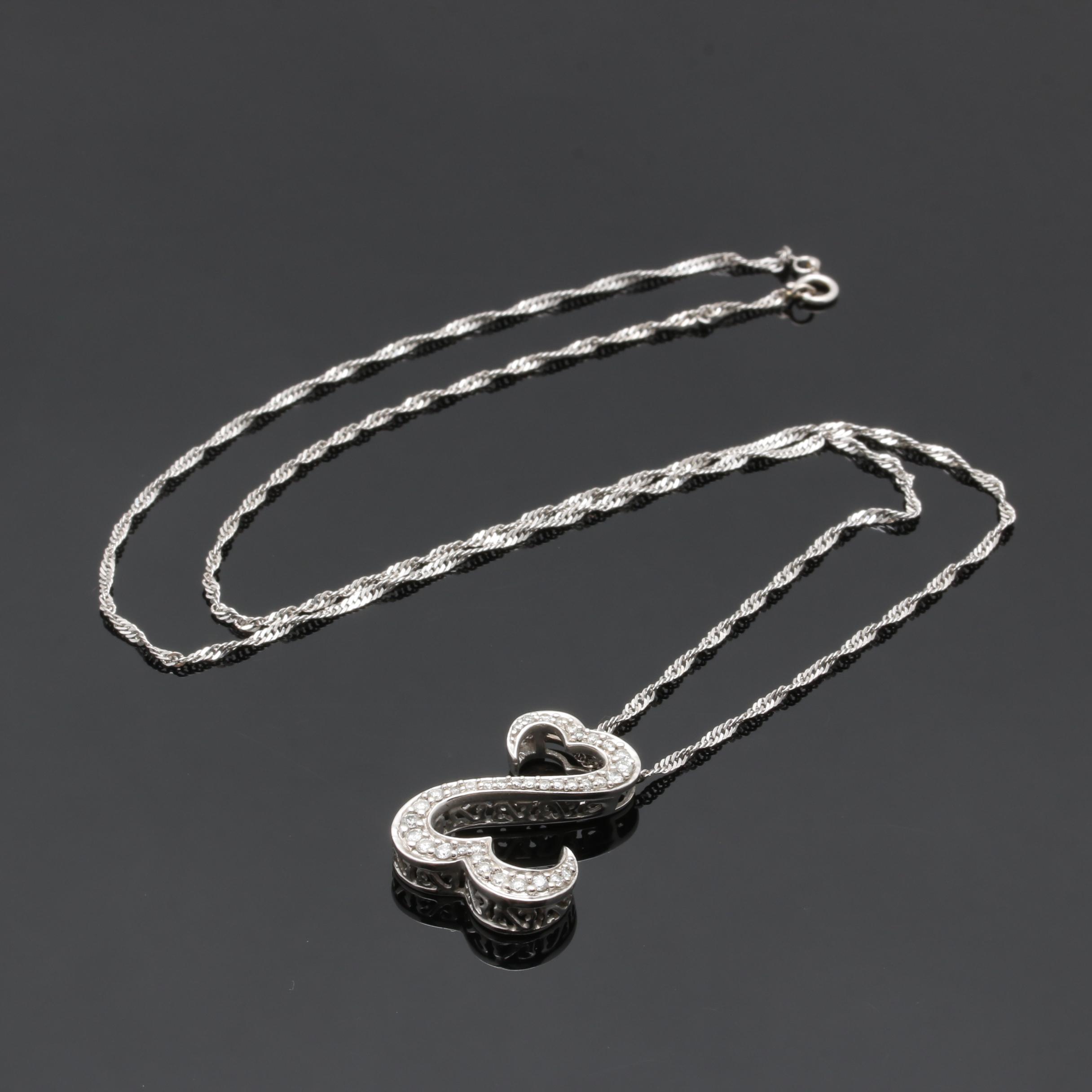 Jane Seymour Open Heart Collection 14K White Gold Diamond Pendant Necklace