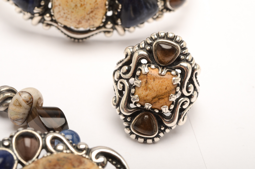 Carolyn Pollack Sterling Silver Necklace and Bracelet Set with Ring