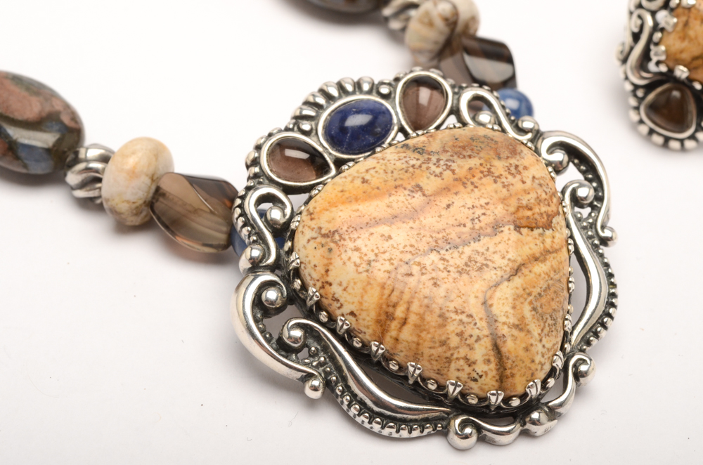 Carolyn Pollack Sterling Silver Necklace and Bracelet Set with Ring