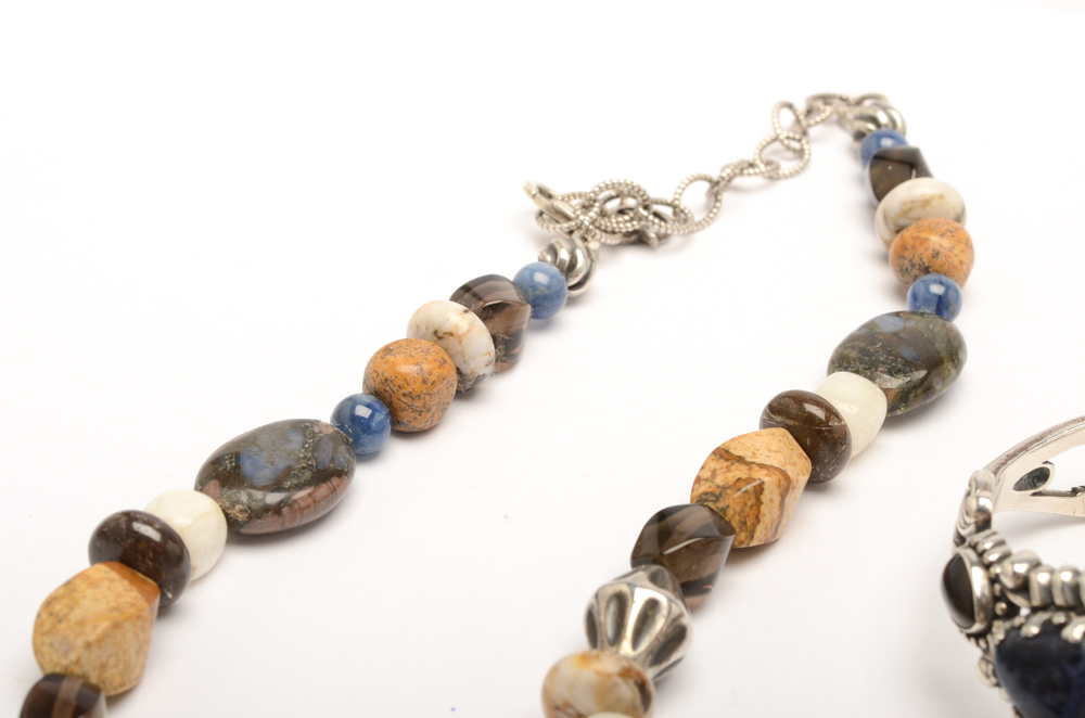 Carolyn Pollack Sterling Silver Necklace and Bracelet Set with Ring