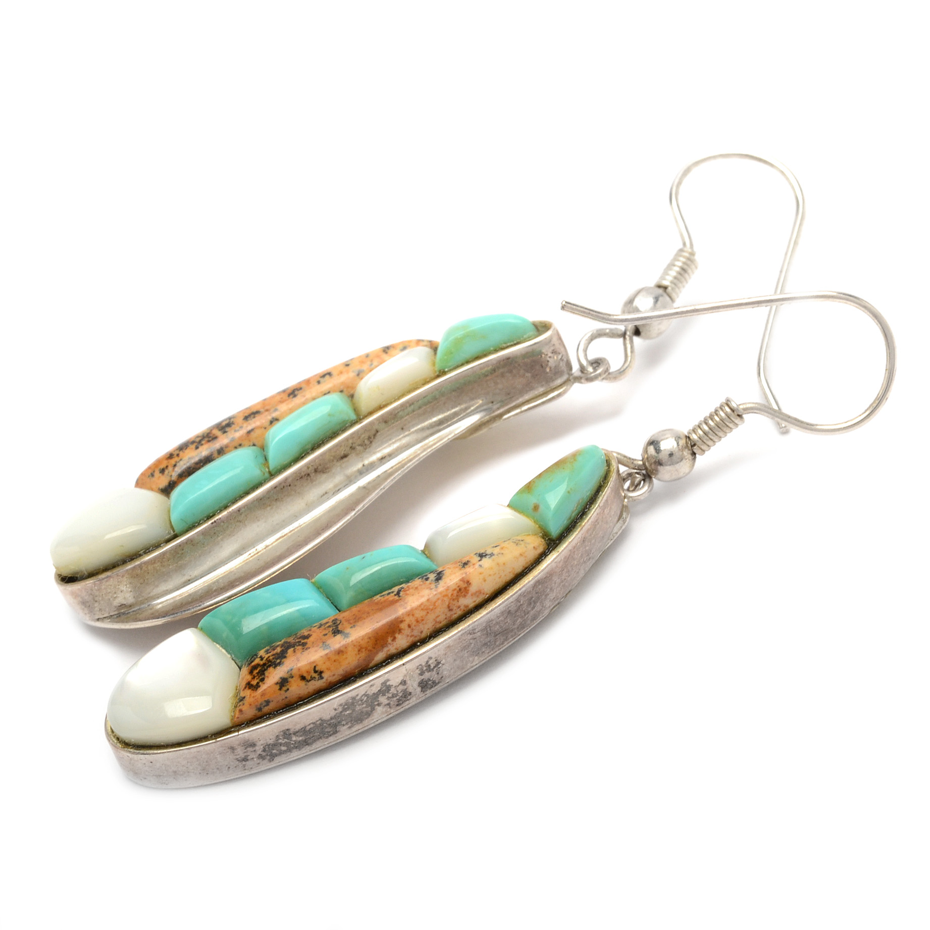 Jay King Desert Rose Trading Sterling Silver Gemstone Inlay Earrings