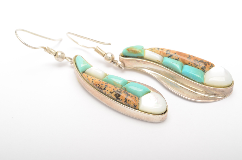 Jay King Desert Rose Trading Sterling Silver Gemstone Inlay Earrings