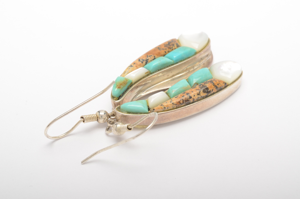 Jay King Desert Rose Trading Sterling Silver Gemstone Inlay Earrings