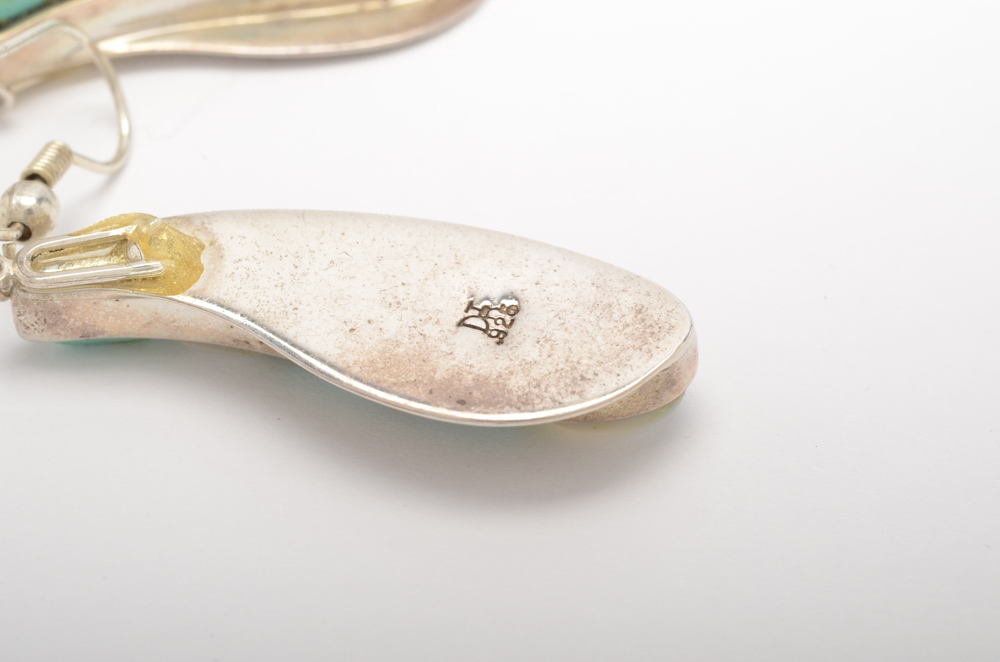 Jay King Desert Rose Trading Sterling Silver Gemstone Inlay Earrings