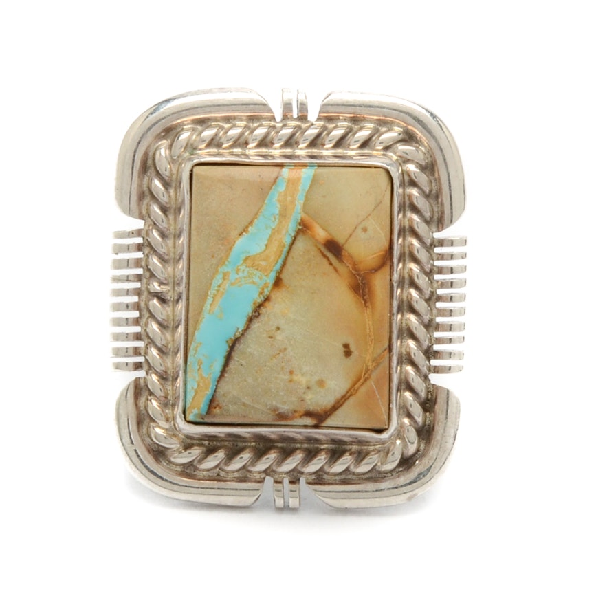 Sterling Silver Turquoise in Matrix Ring by Navajo Diné Benjamin Piaso Jr
