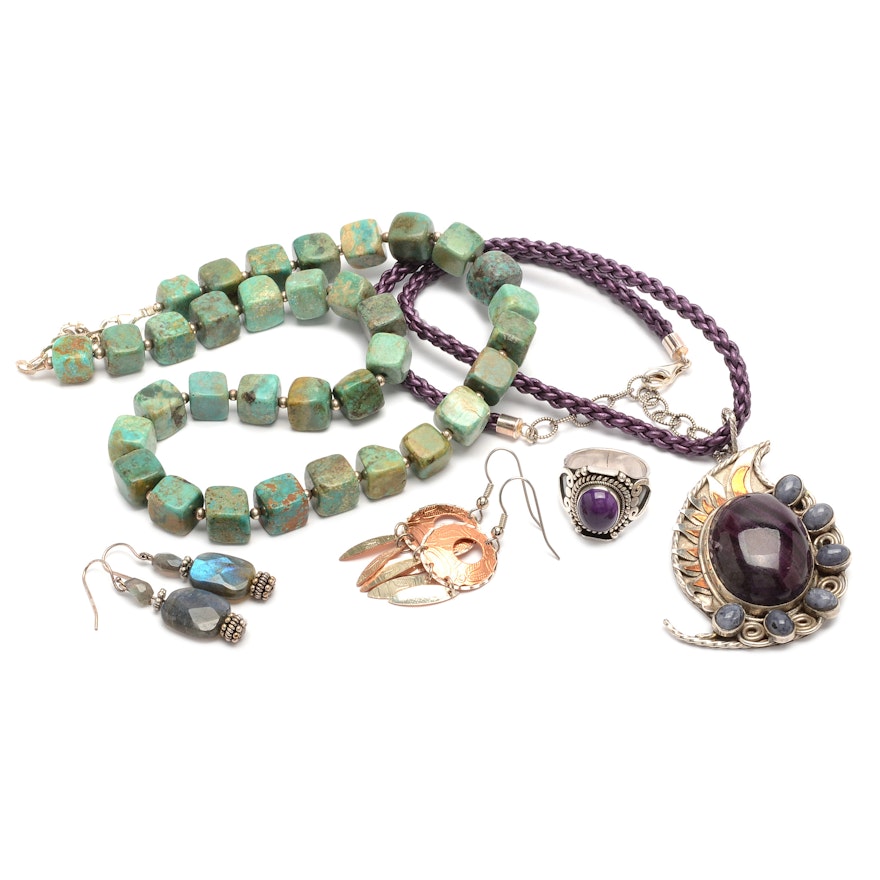 Sterling Silver and Gemstone Necklaces and Ring Including Barse