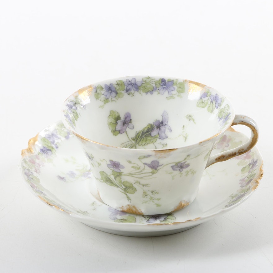 Antique Haviland & Co Limoges Porcelain Teacup and Saucer ca. 1893-96