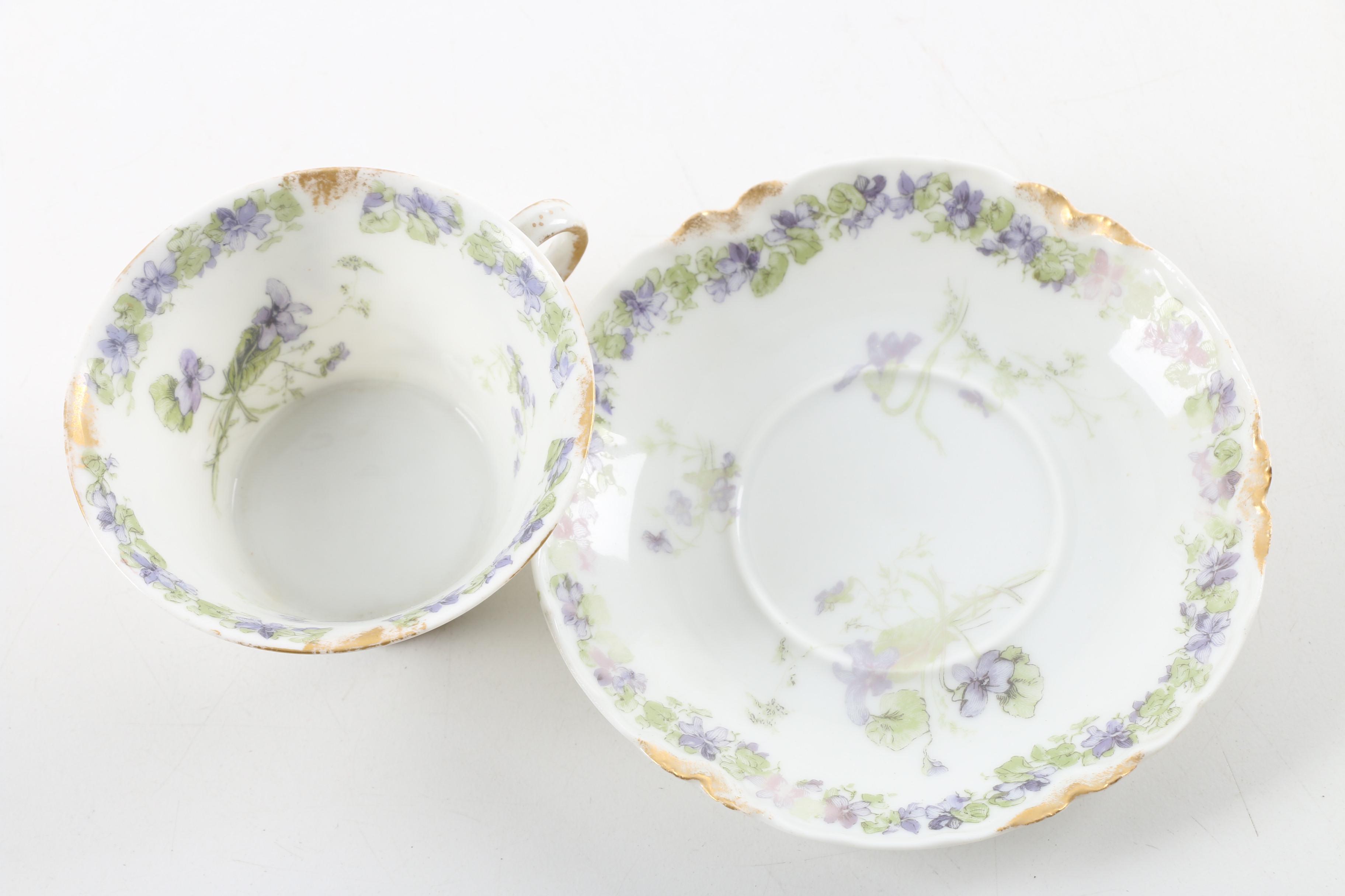 Antique Haviland & Co Limoges Porcelain Teacup and Saucer ca. 1893-96