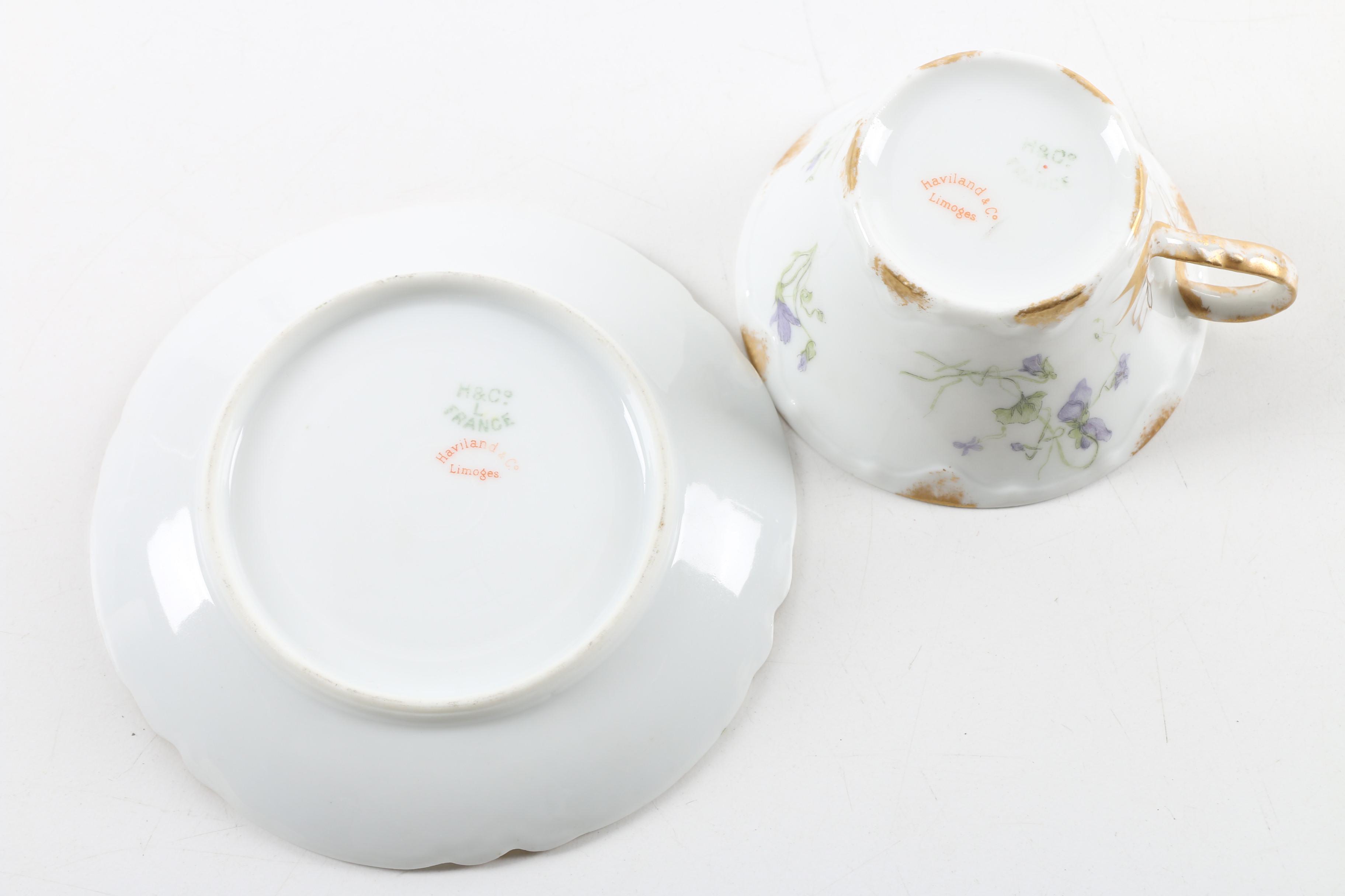 Antique Haviland & Co Limoges Porcelain Teacup and Saucer ca. 1893-96