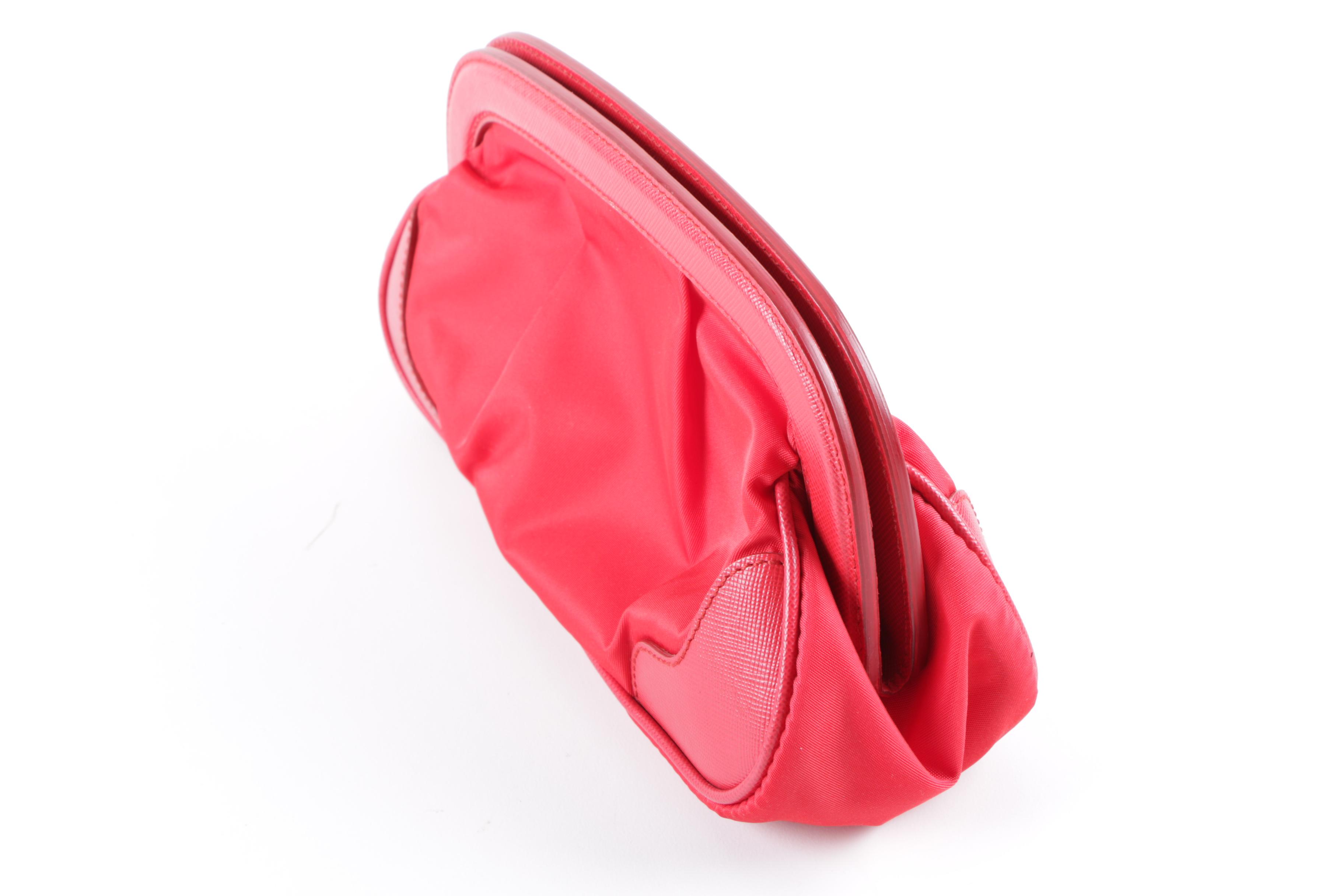 Prada Milano Red Nylon and Saffiano Leather Clutch