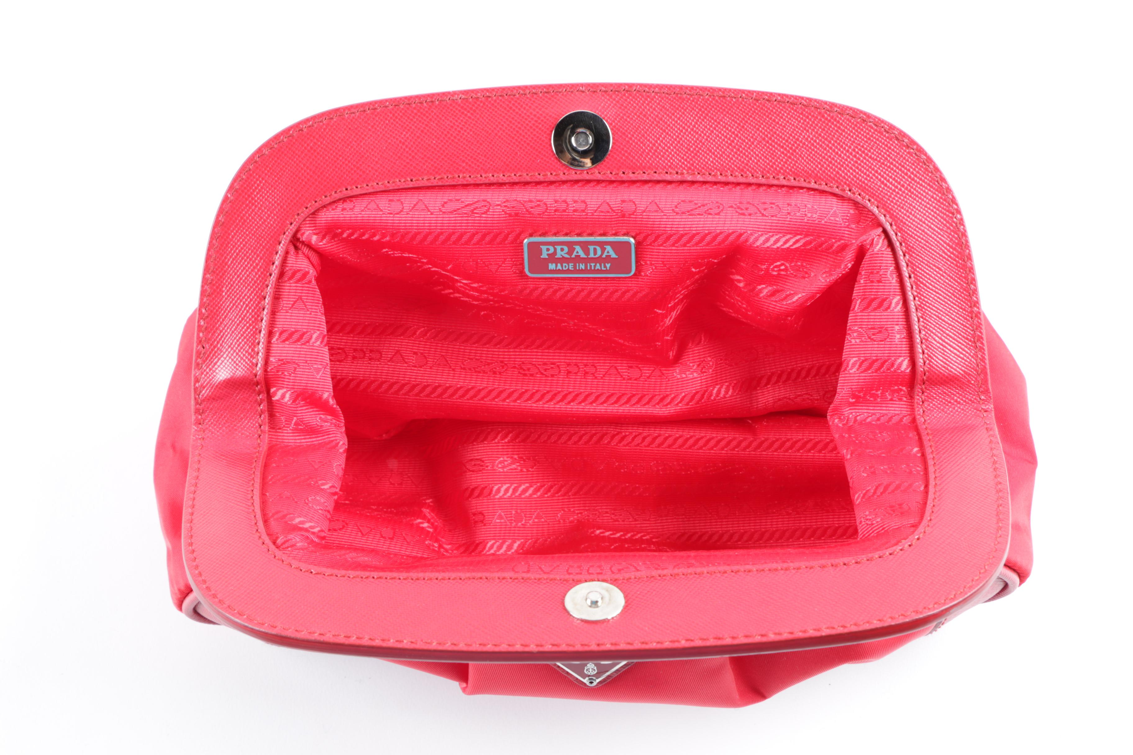 Prada Milano Red Nylon and Saffiano Leather Clutch