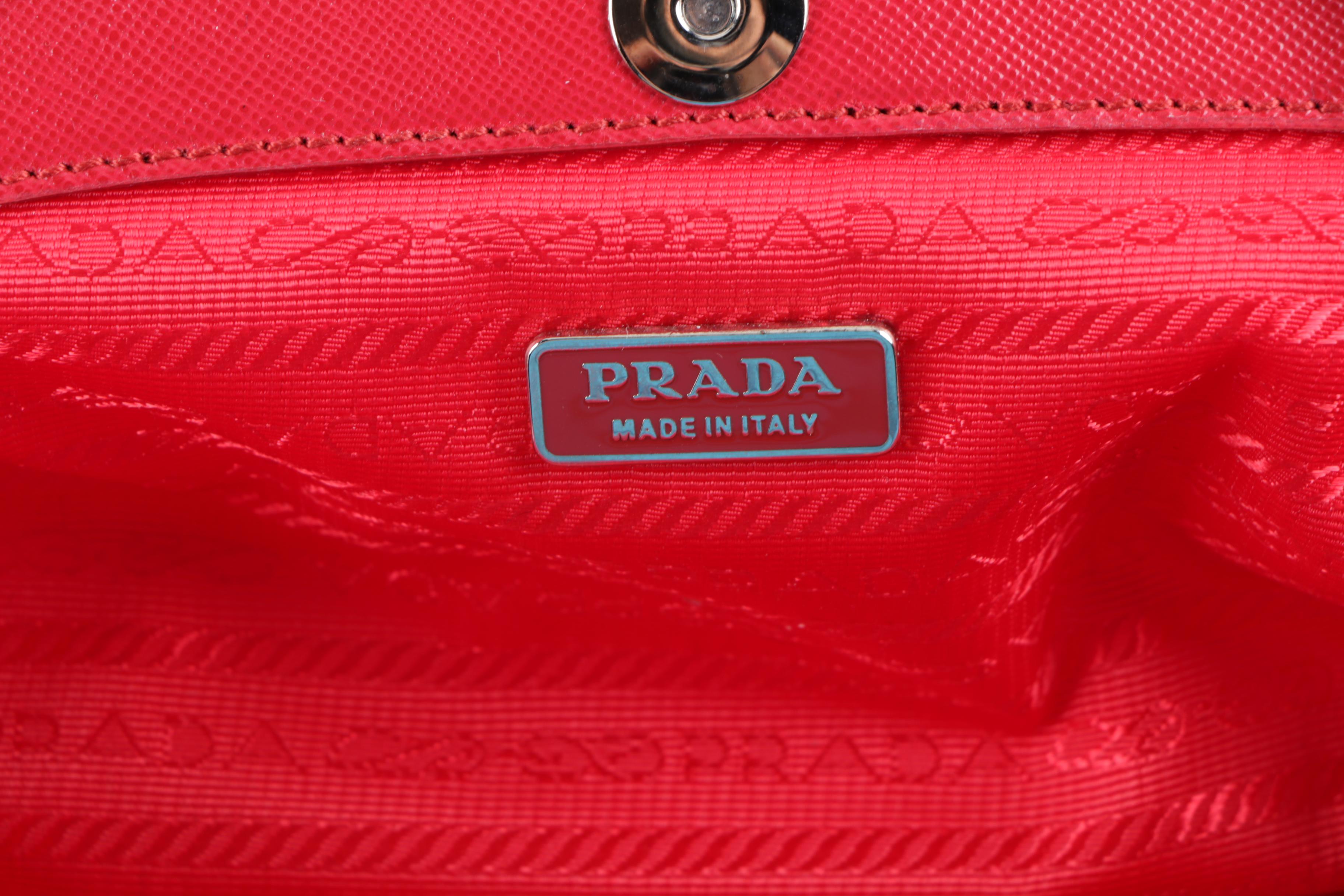Prada Milano Red Nylon and Saffiano Leather Clutch