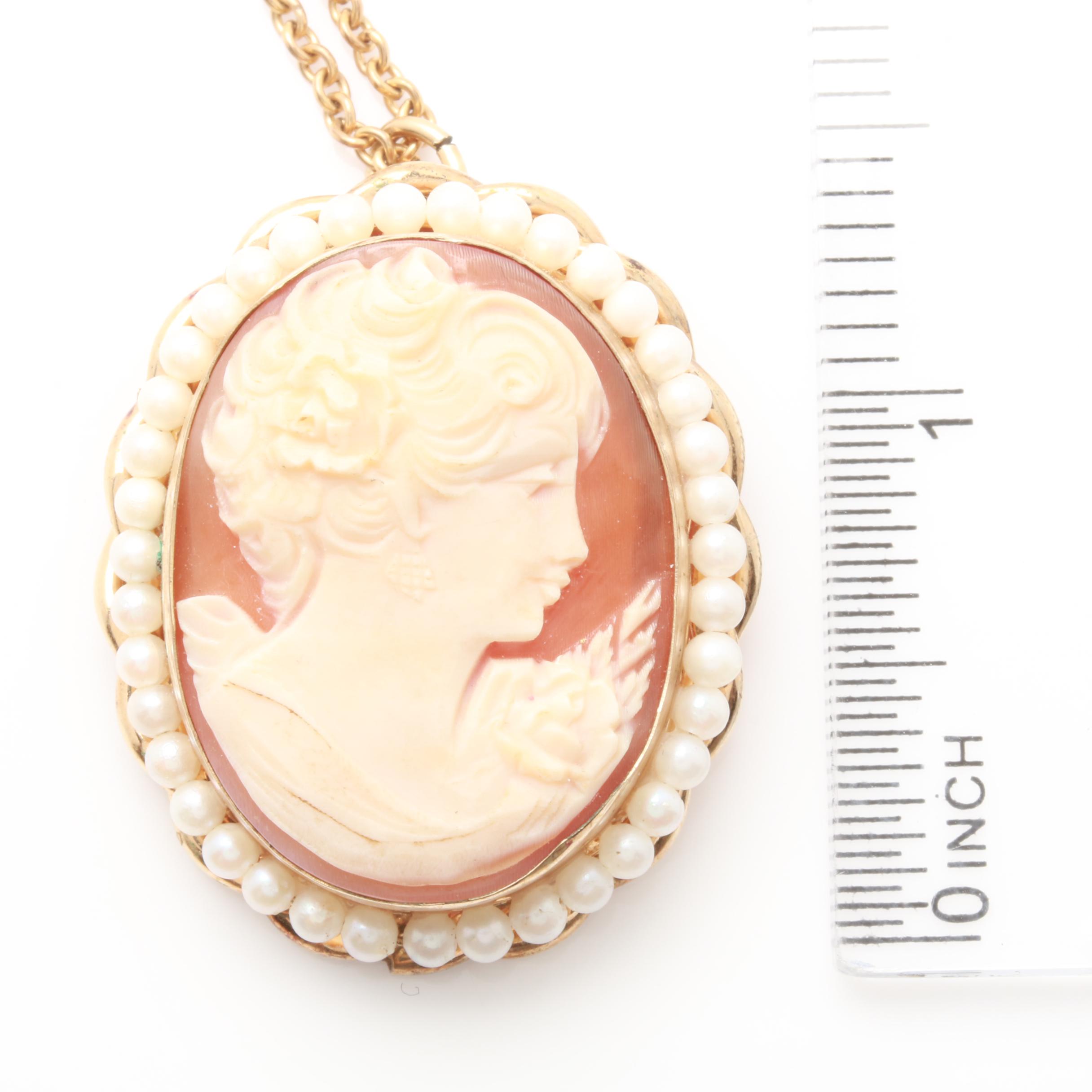 Cameo Jewelry Collection Including Sterling Silver and Carved Helmet Shell