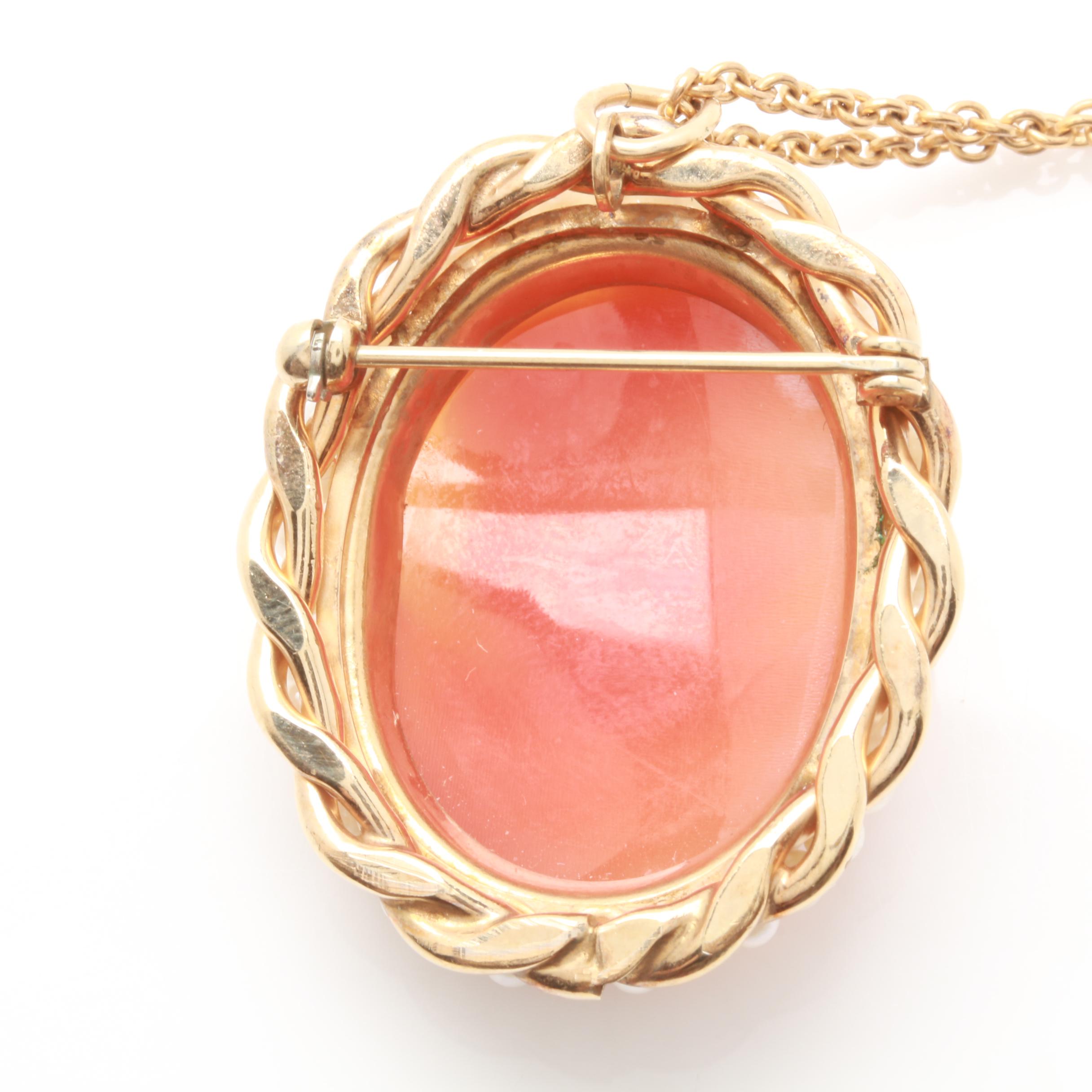 Cameo Jewelry Collection Including Sterling Silver and Carved Helmet Shell