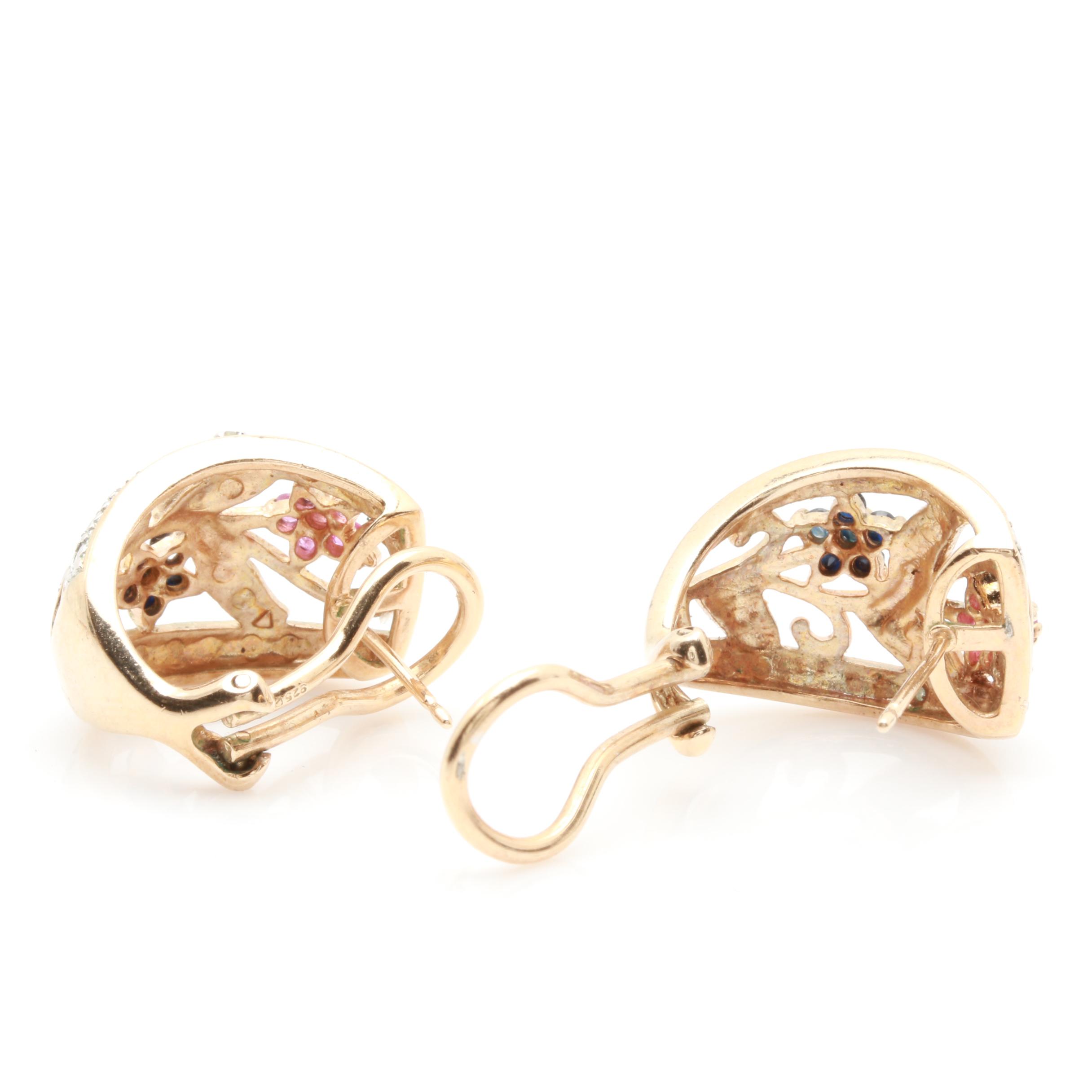 Gold Wash on Sterling Silver Ruby, Sapphire and Diamond Bracelet and Earrings