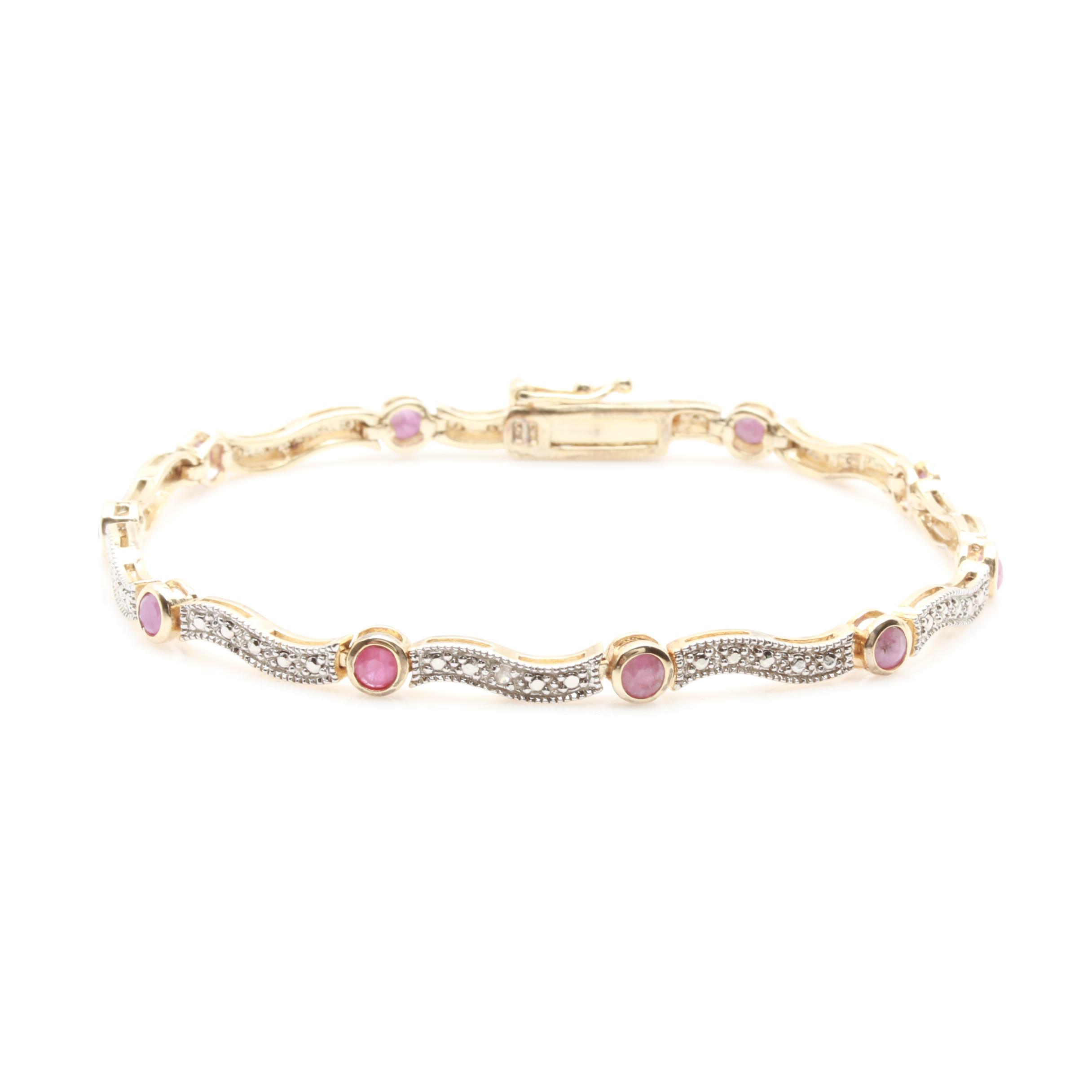 Gold Wash on Sterling Silver Ruby, Sapphire and Diamond Bracelet and Earrings