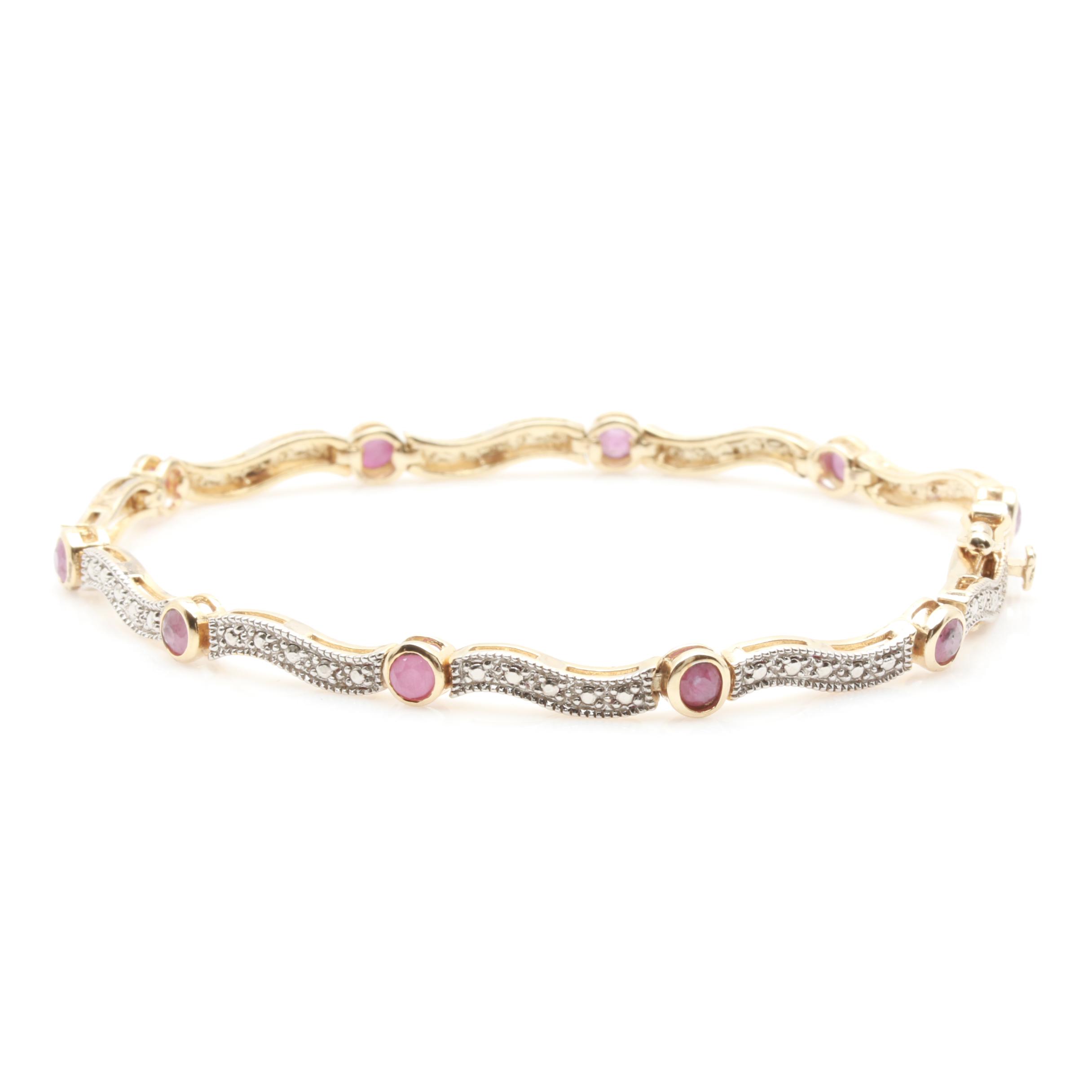 Gold Wash on Sterling Silver Ruby, Sapphire and Diamond Bracelet and Earrings