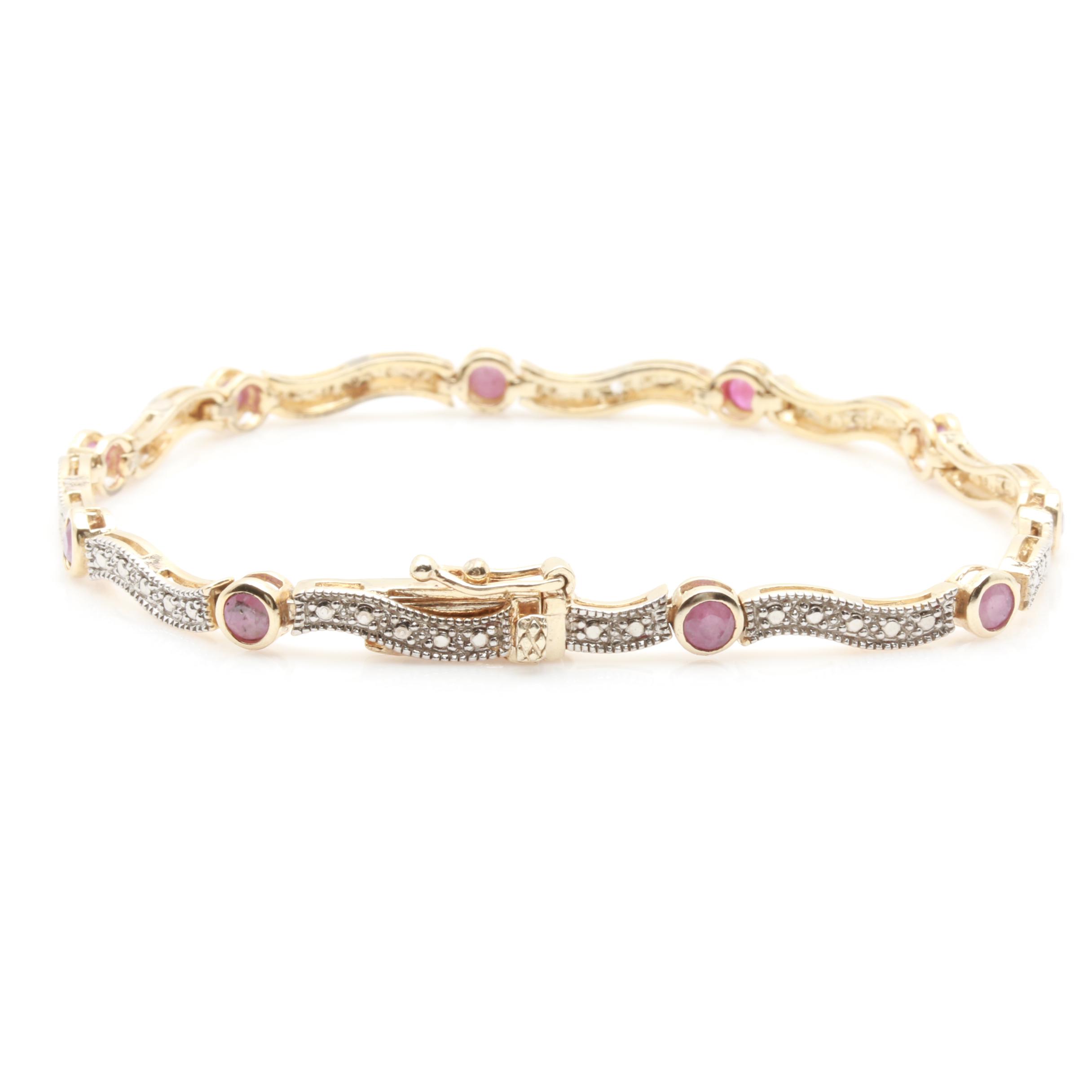 Gold Wash on Sterling Silver Ruby, Sapphire and Diamond Bracelet and Earrings
