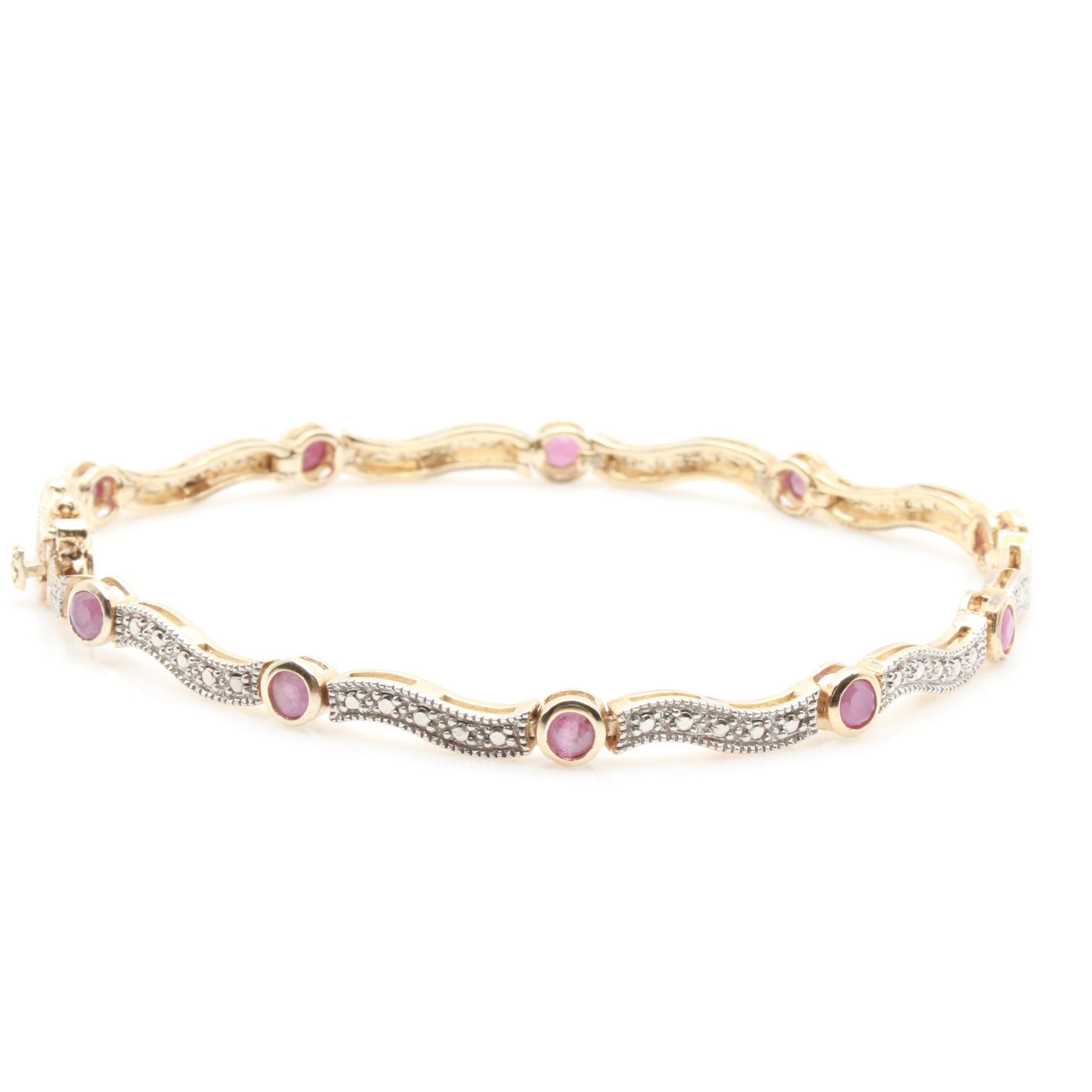 Gold Wash on Sterling Silver Ruby, Sapphire and Diamond Bracelet and Earrings