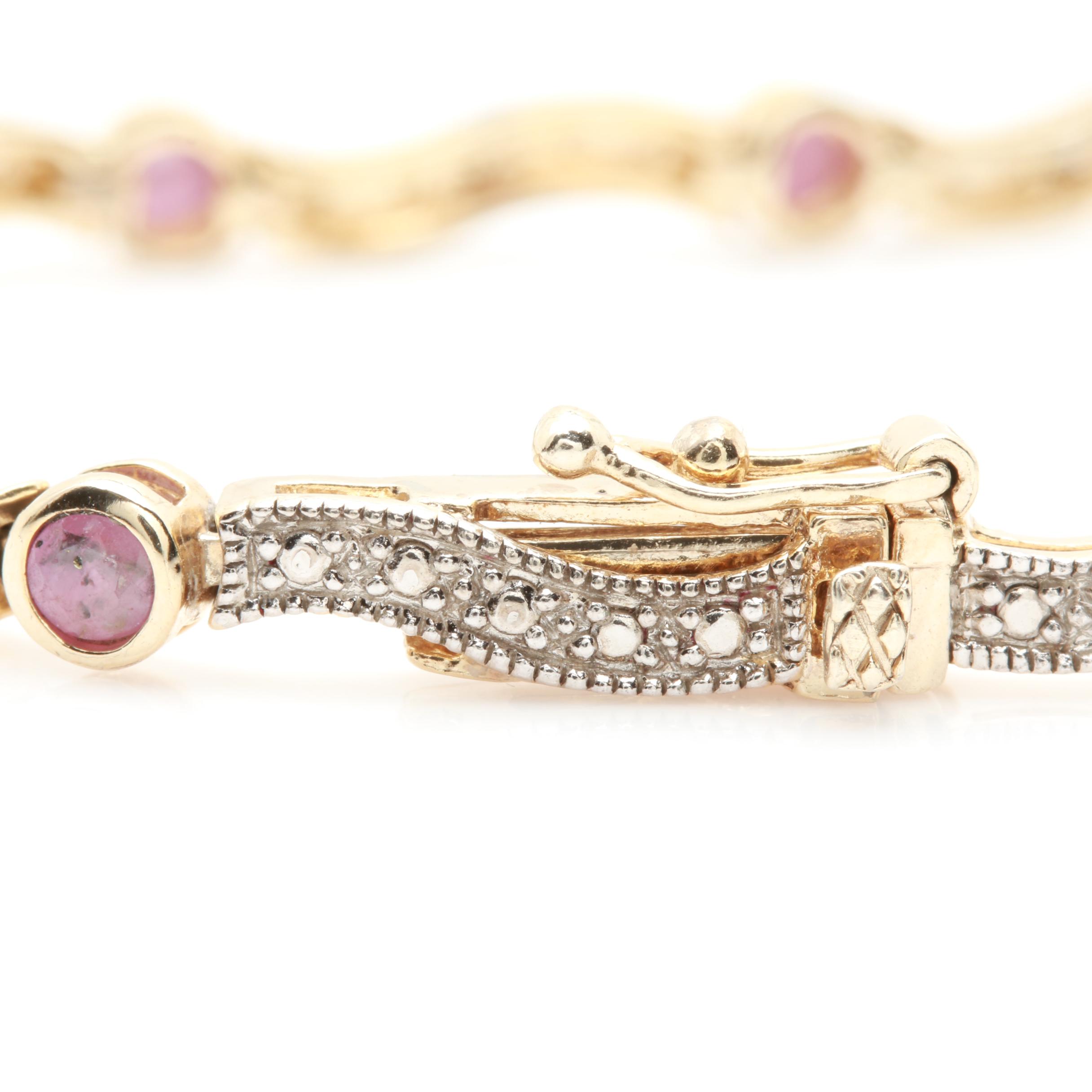 Gold Wash on Sterling Silver Ruby, Sapphire and Diamond Bracelet and Earrings