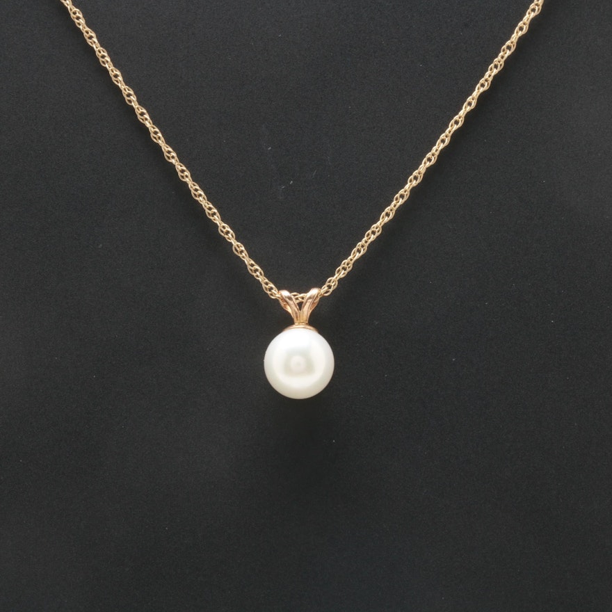 14K Yellow Gold Cultured Pearl Pendant Necklace