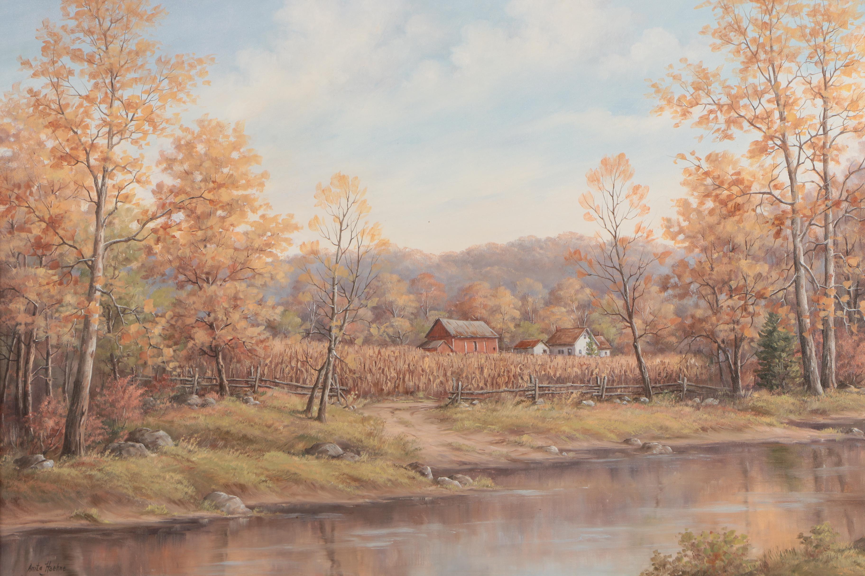 Anita Hoehne Signed Oil Painting of Autumnal Landscape